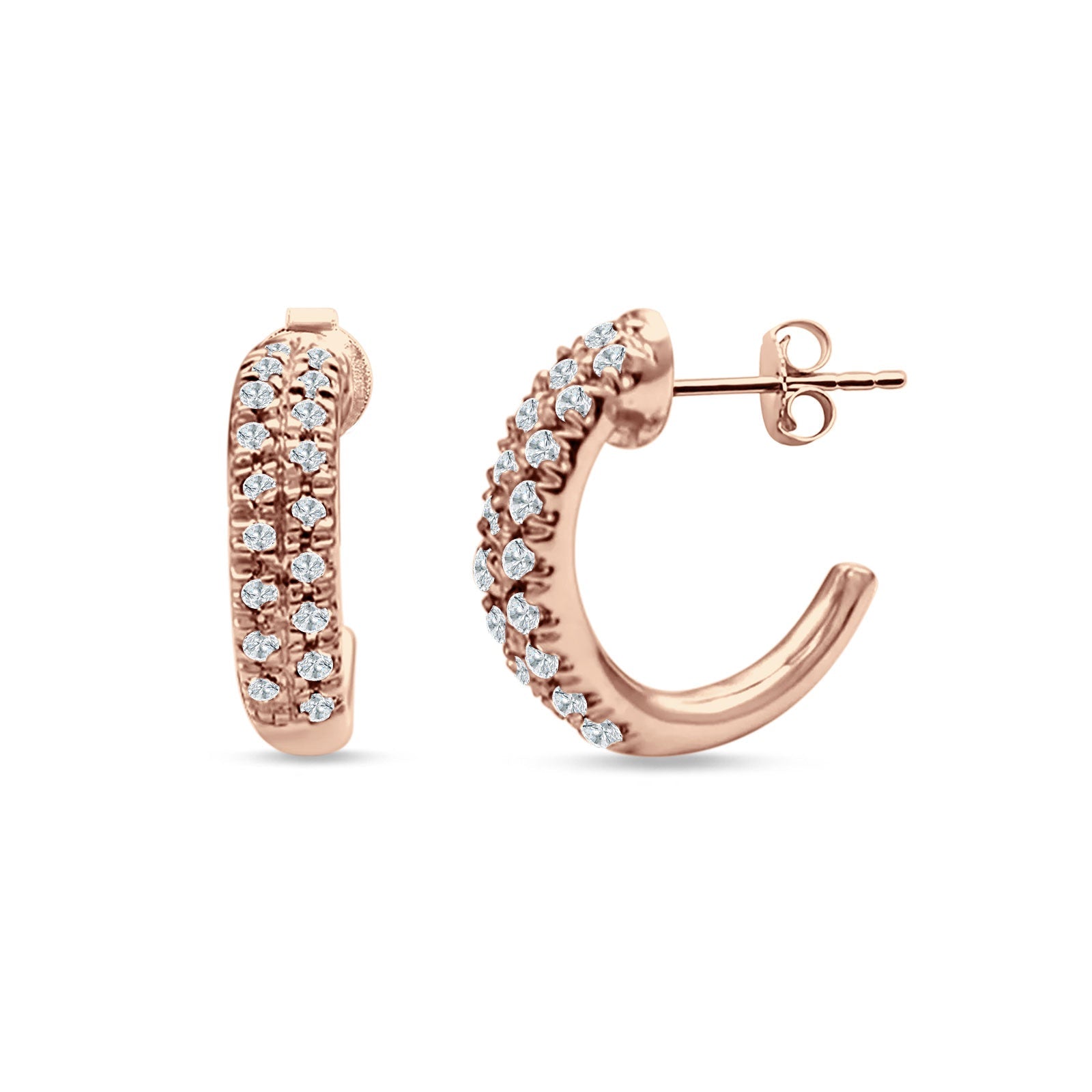 Half Hoop Stud Earring Cubic Zirconia 925 Sterling Silver