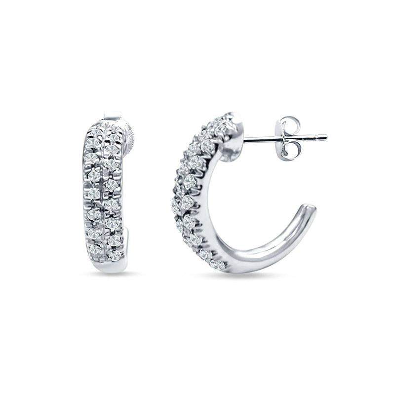 Half Hoop Stud Earring Cubic Zirconia 925 Sterling Silver