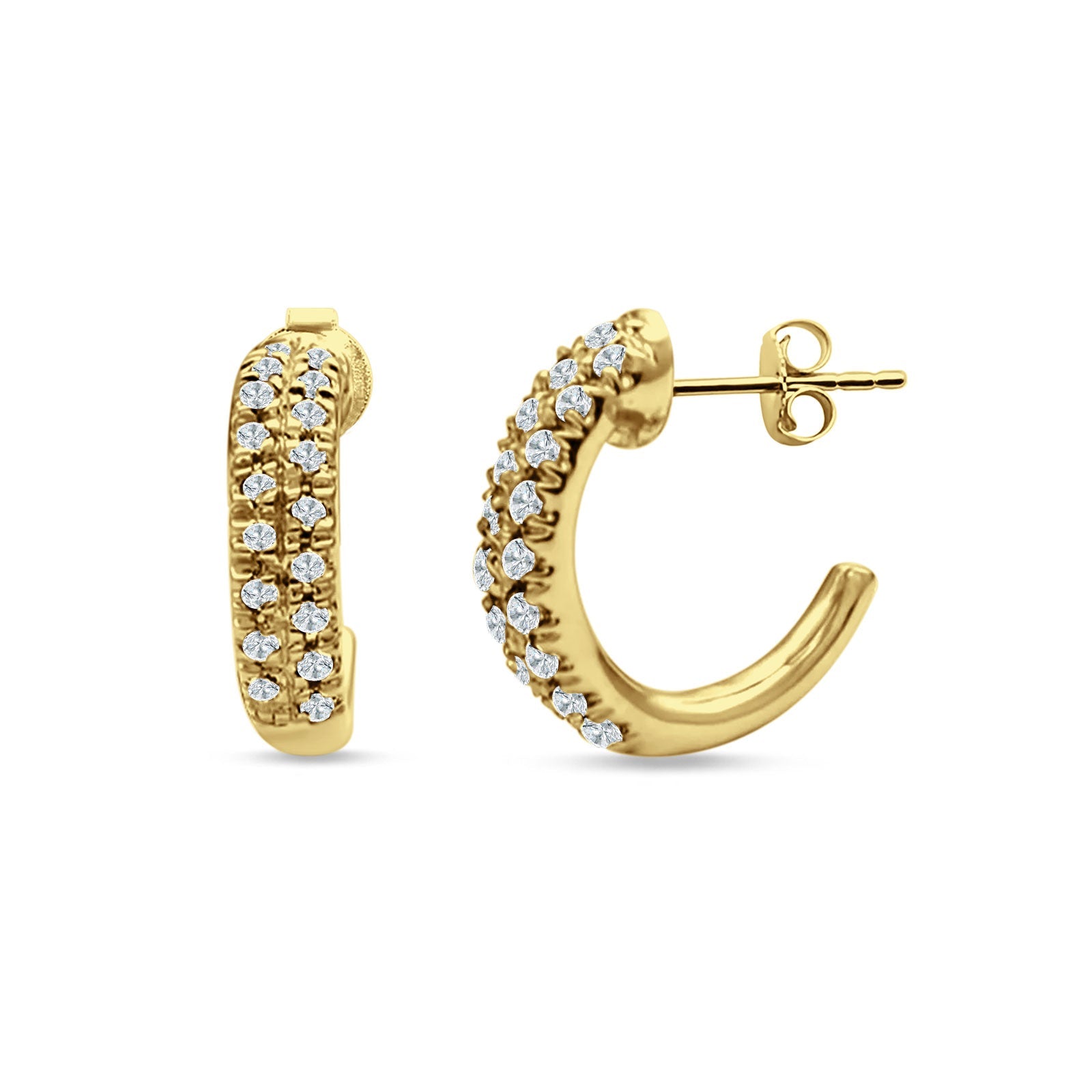 Half Hoop Stud Earring Cubic Zirconia 925 Sterling Silver