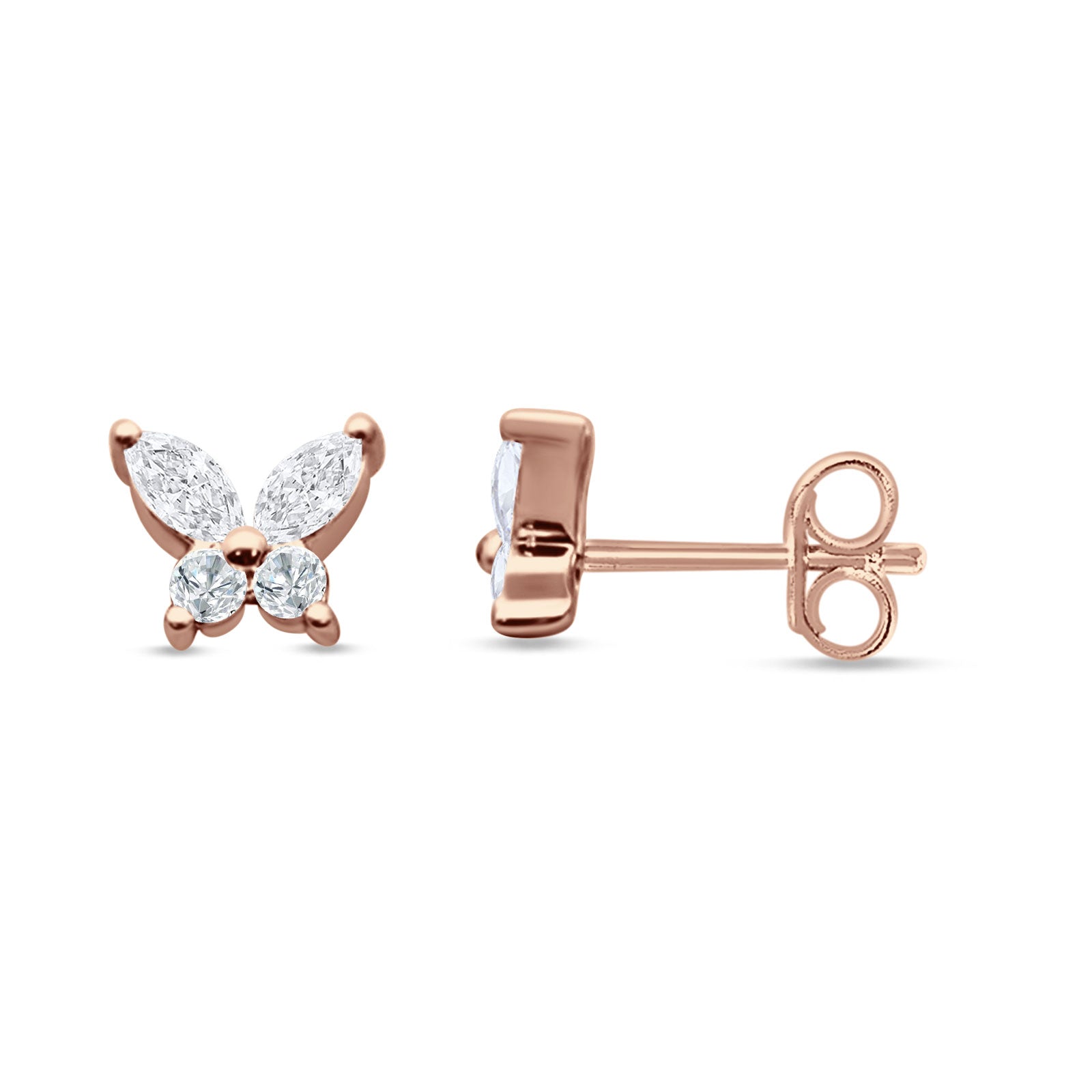 Butterfly Stud Earring Marquise Cut & Round Cubic Zirconia 925 Sterling Silver