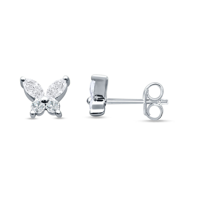 Butterfly Stud Earring Marquise Cut & Round Cubic Zirconia 925 Sterling Silver