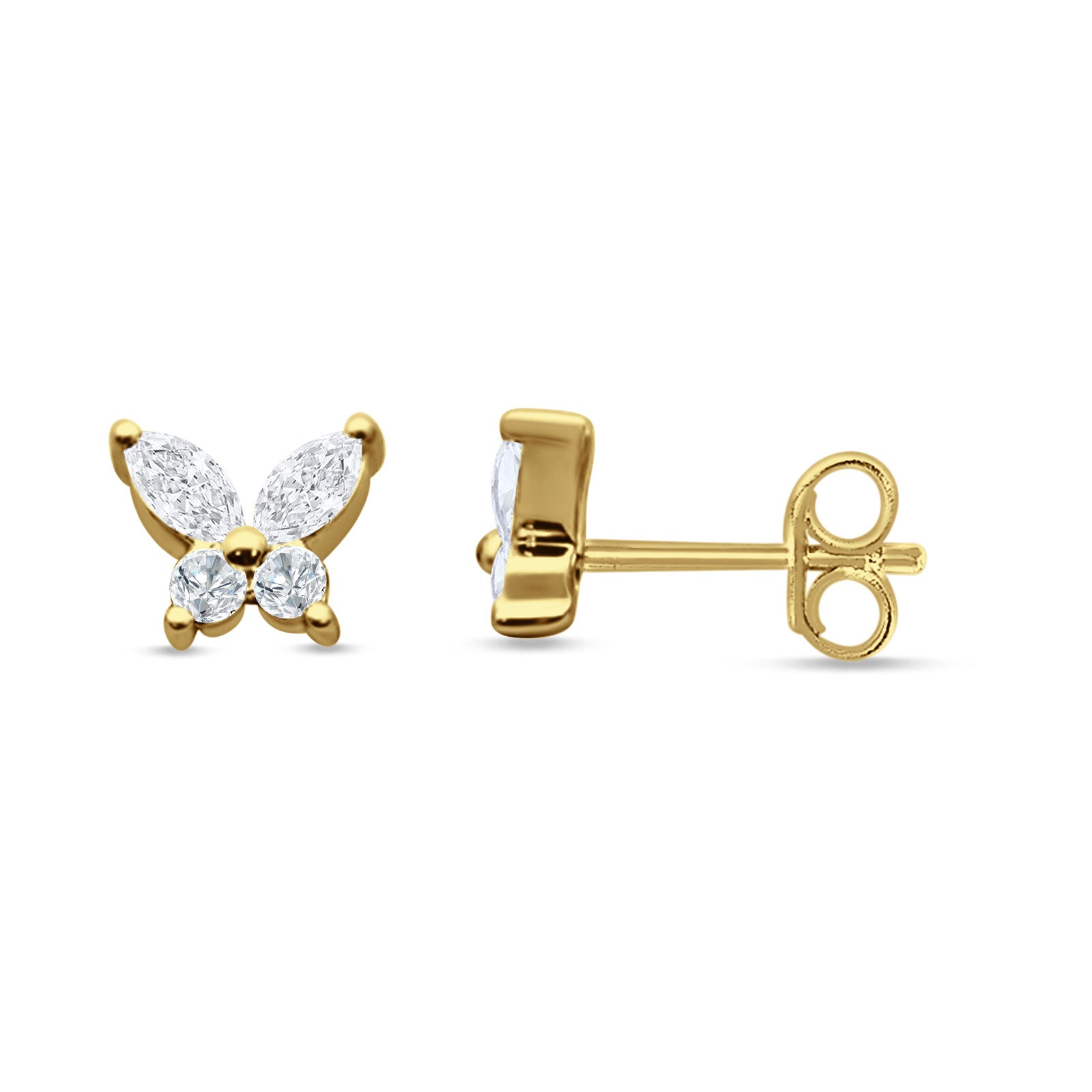 Butterfly Stud Earring Marquise Cut & Round Cubic Zirconia 925 Sterling Silver