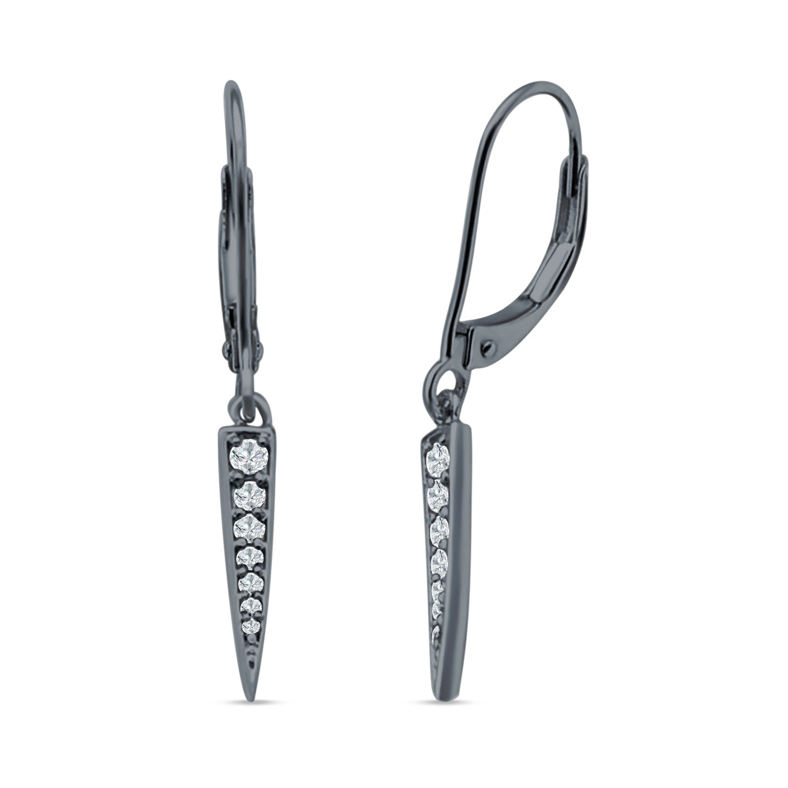 Spike Hoop Leverback Earrings Round Cubic Zirconia 925 Sterling Silver