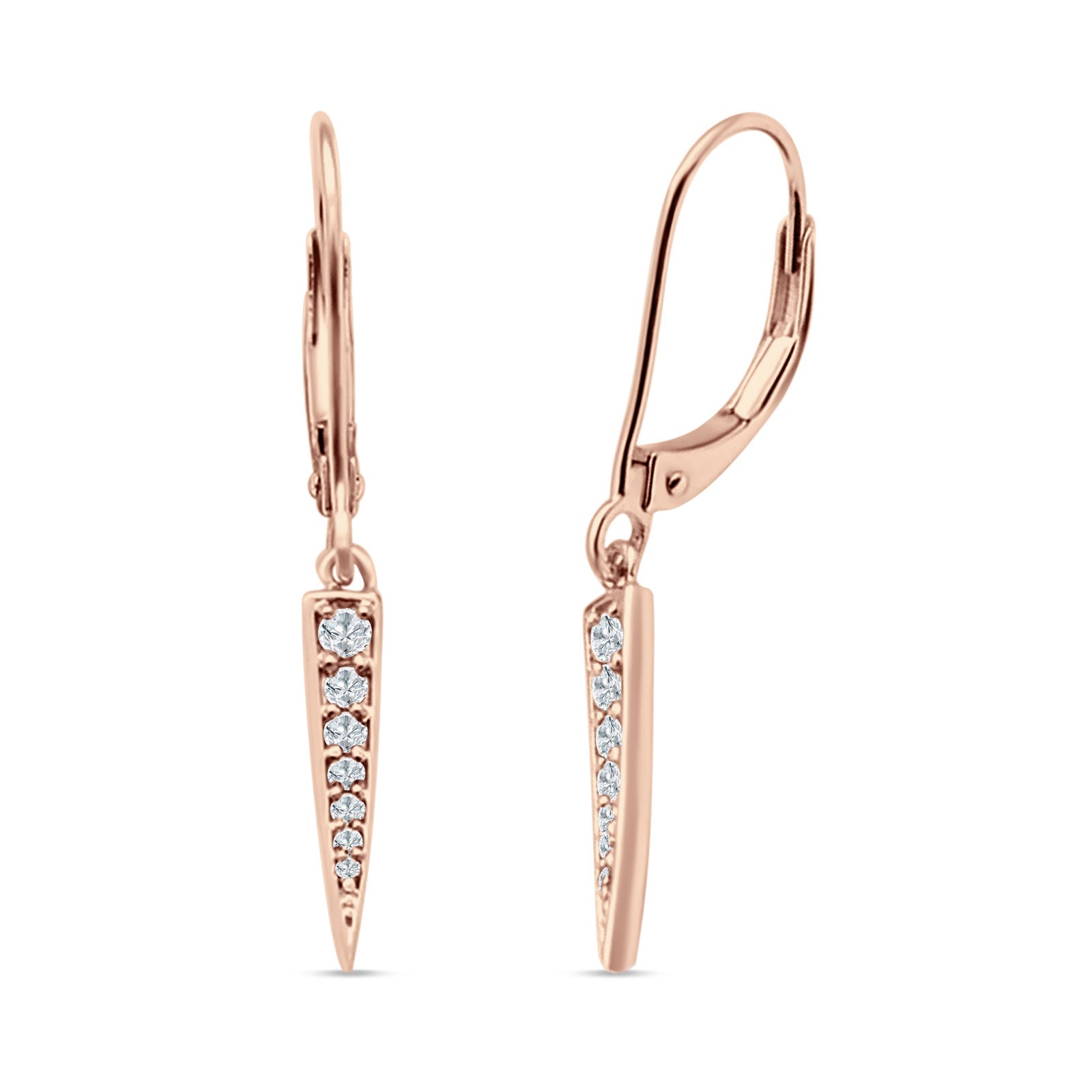 Spike Hoop Leverback Earrings Round Cubic Zirconia 925 Sterling Silver