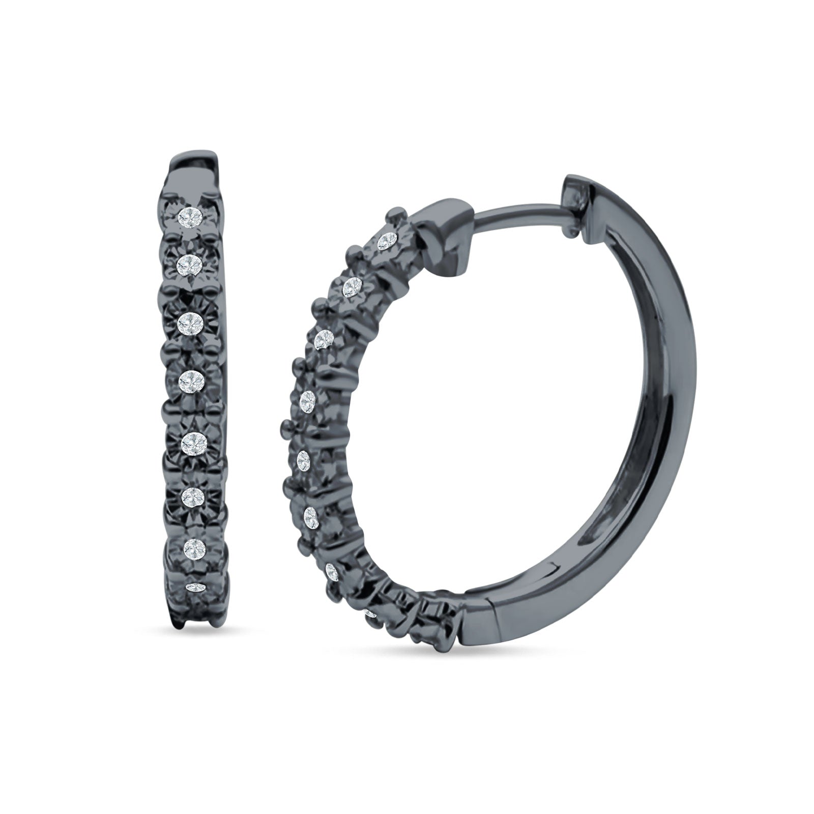 Round Engraved Flower Huggie Hoop Earring Cubic Zirconia 925 Sterling Silver