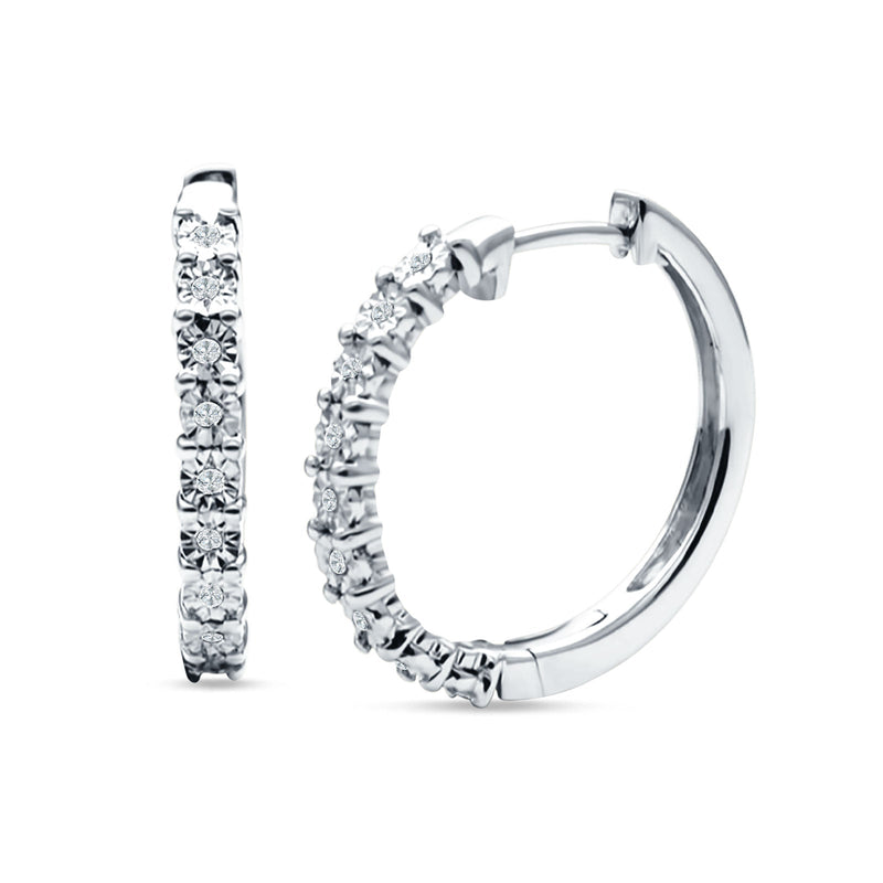 Round Engraved Flower Huggie Hoop Earring Cubic Zirconia 925 Sterling Silver