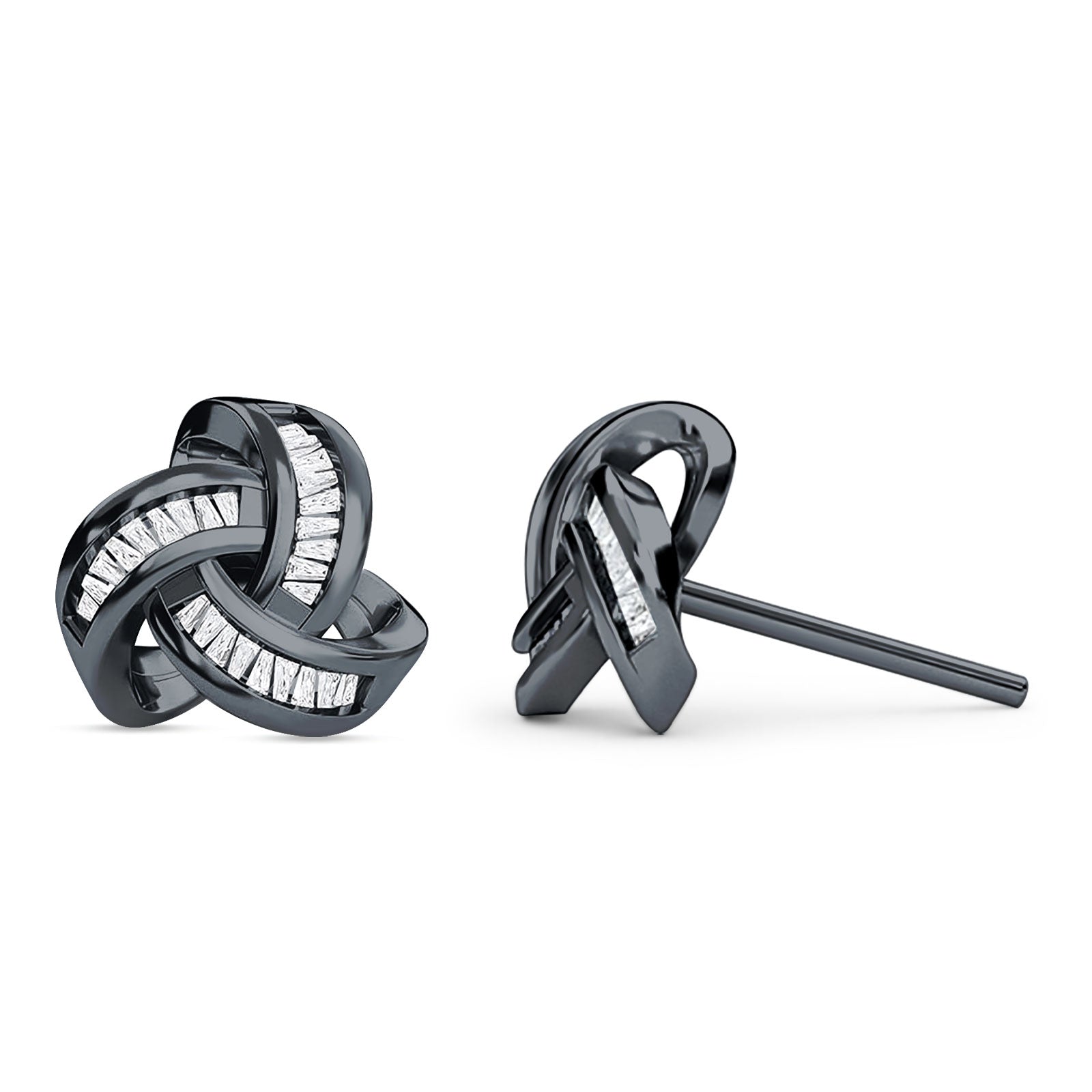 Trinity Love Knot  Baguette Stud Earring Cubic Zirconia 925 Sterling Silver