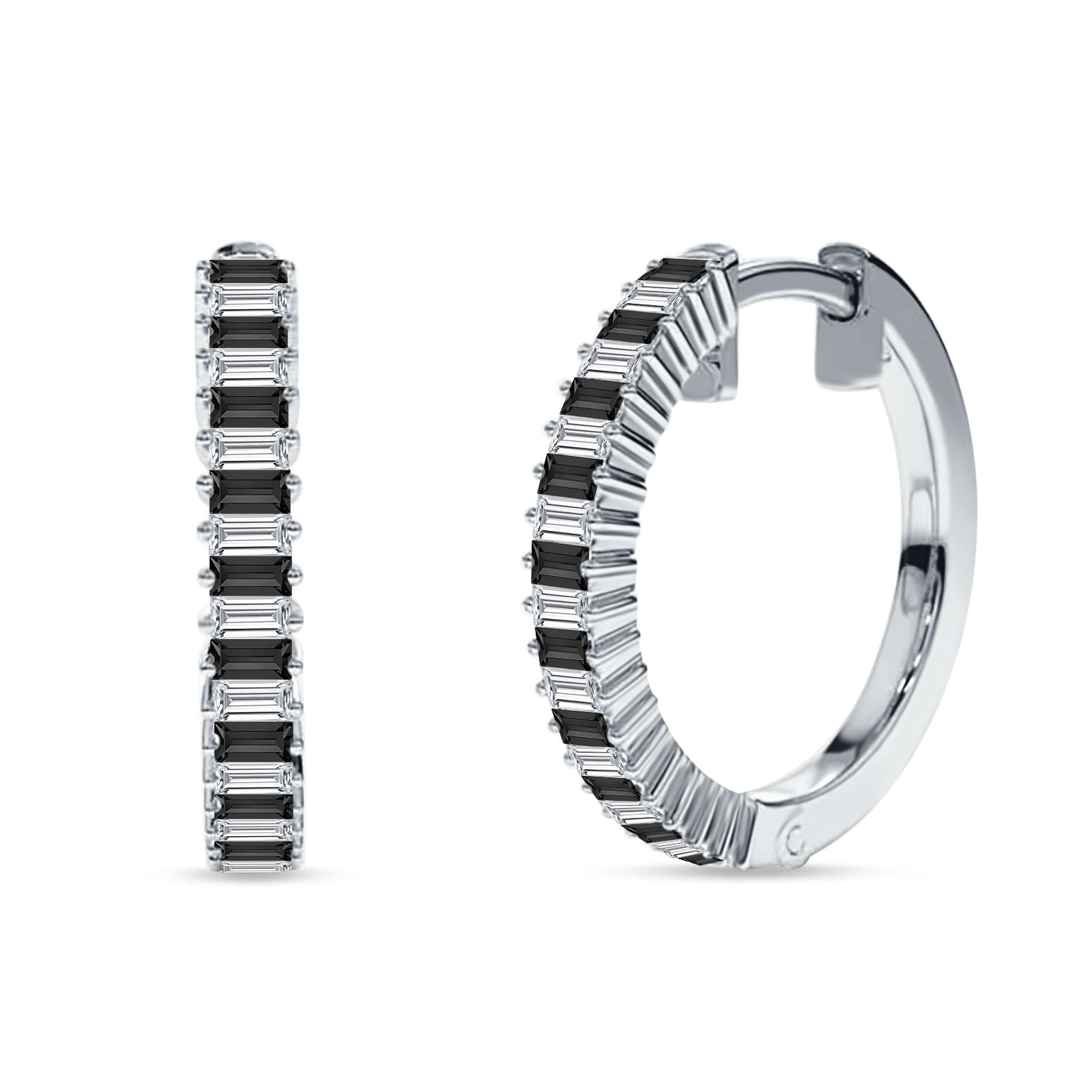 Baguette Cubic Zirconia Half Eternity Huggie Hoop Earring 925 Sterling Silver