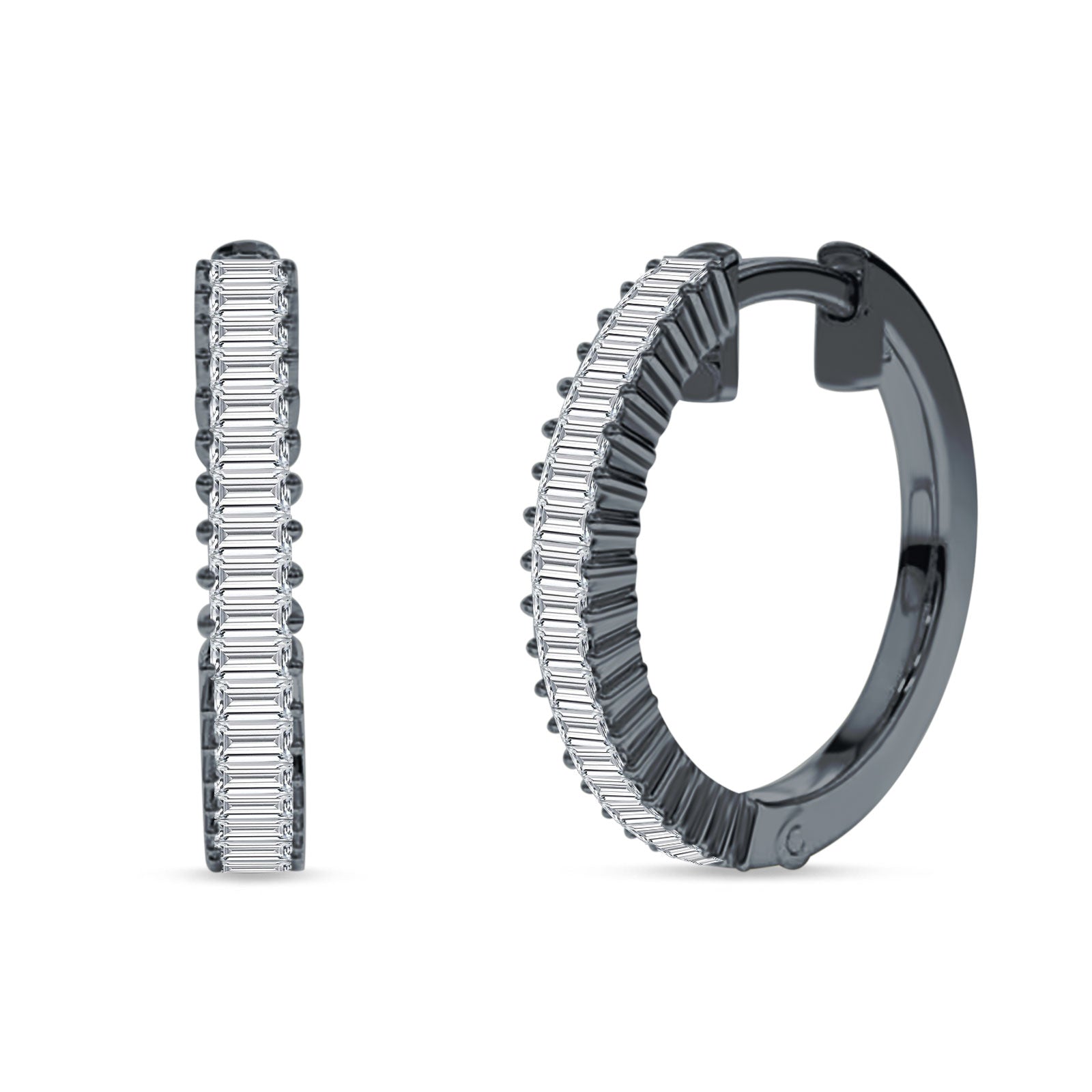 Baguette Cubic Zirconia Half Eternity Huggie Hoop Earring 925 Sterling Silver