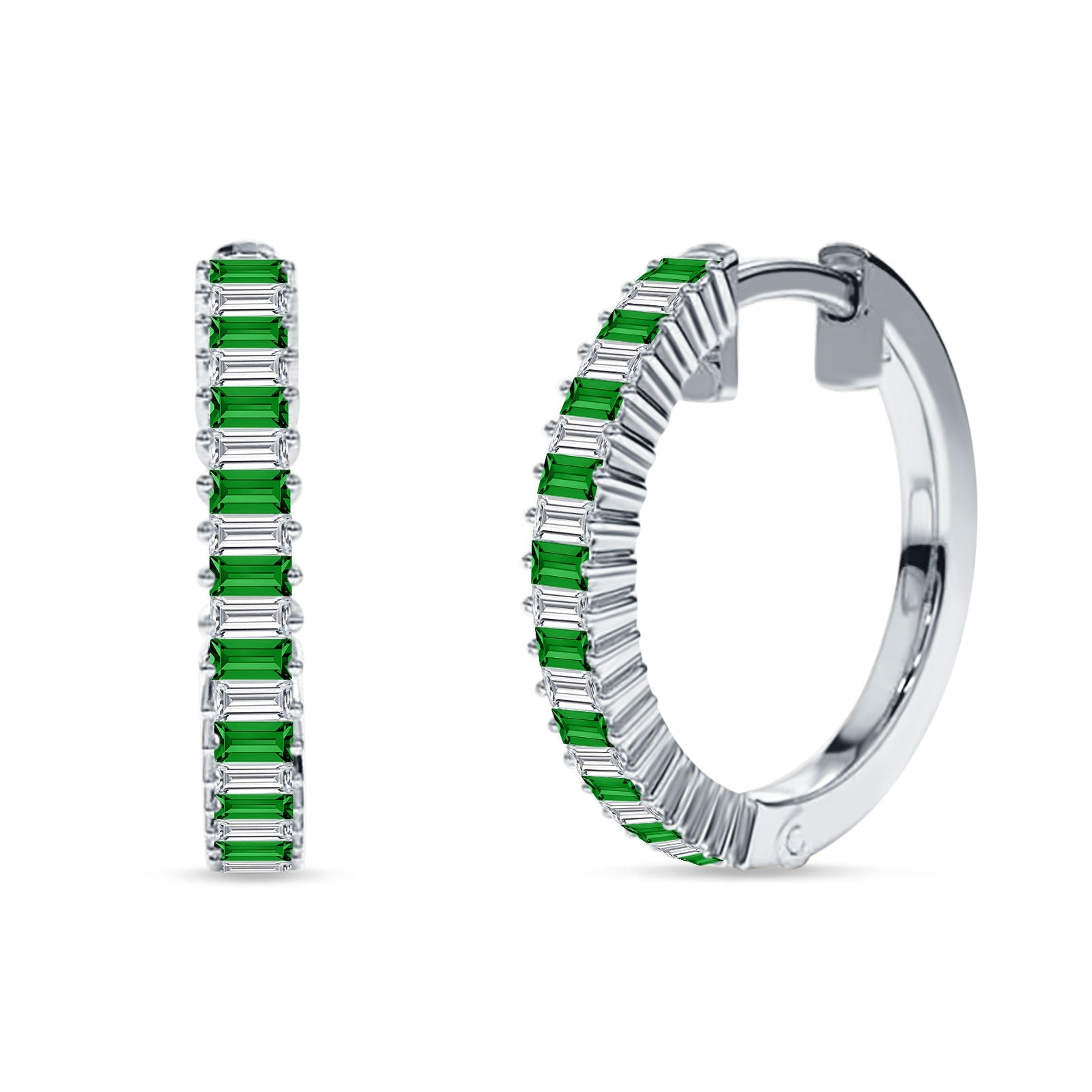 Baguette Cubic Zirconia Half Eternity Huggie Hoop Earring 925 Sterling Silver