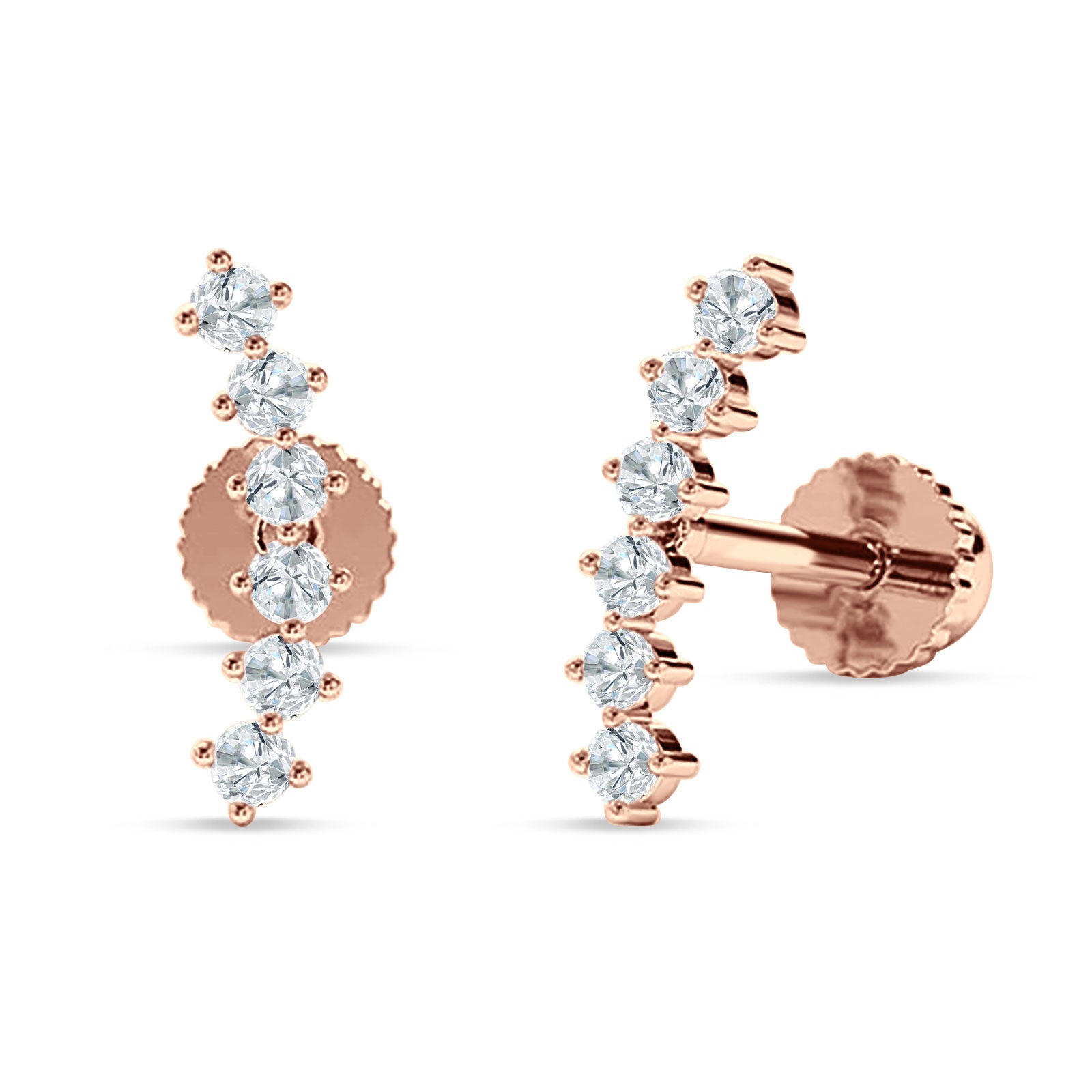 Six Stone Climber Stud Earring Cubic Zirconia 925 Sterling Silver
