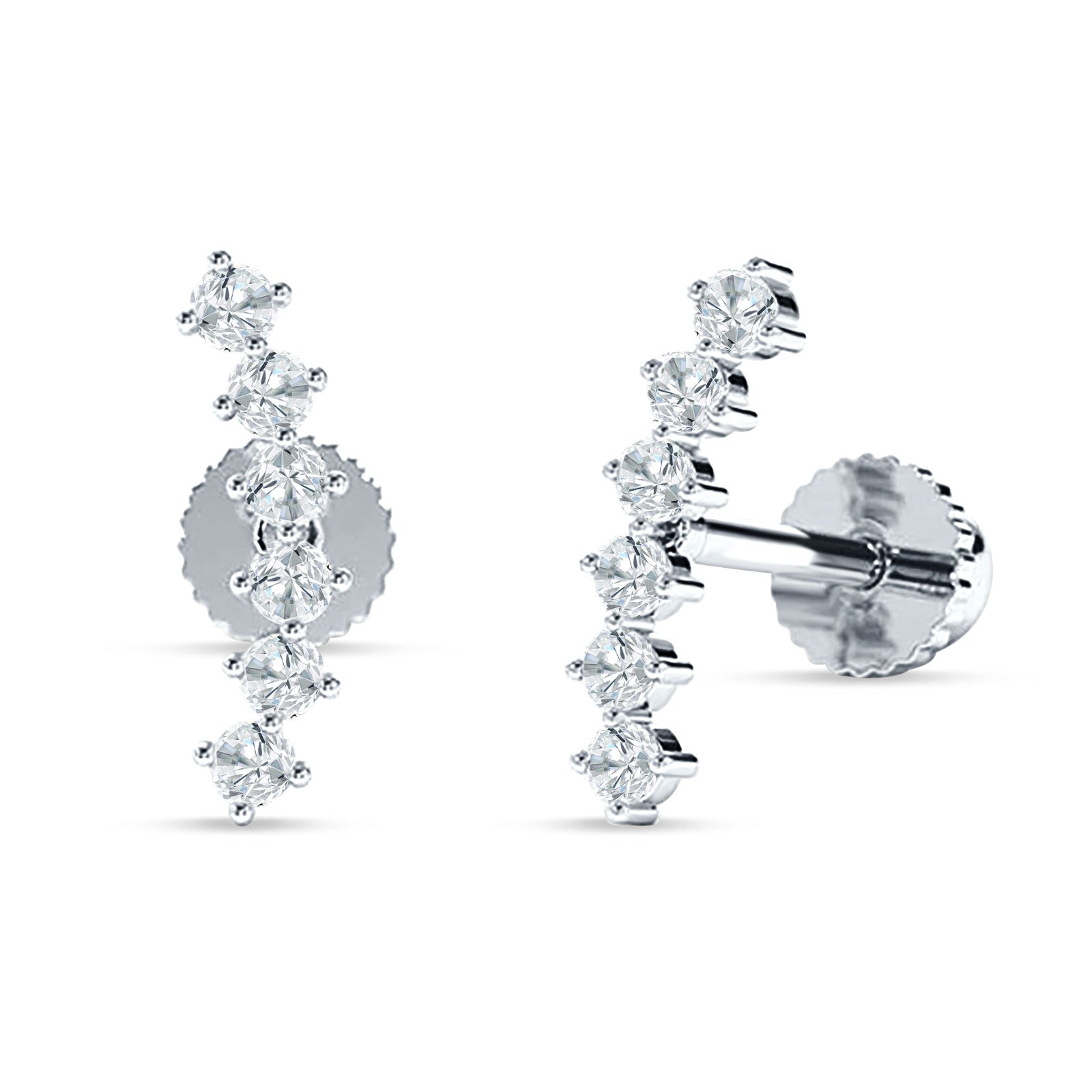 Six Stone Climber Stud Earring Cubic Zirconia 925 Sterling Silver