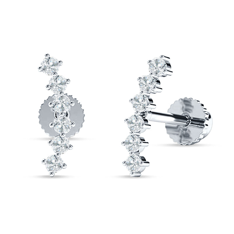 Six Stone Climber Stud Earring Cubic Zirconia 925 Sterling Silver