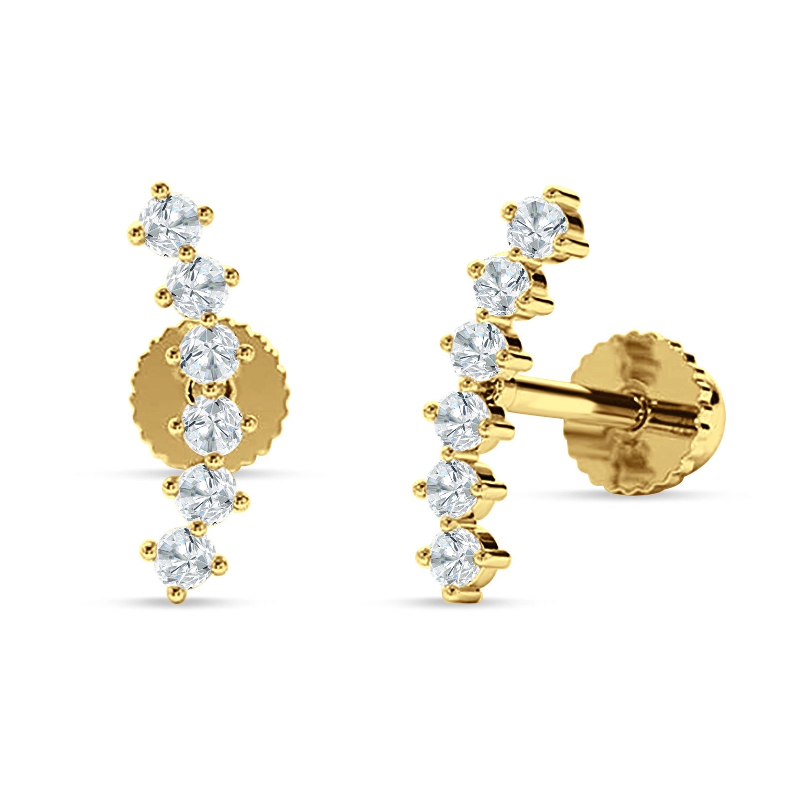 Six Stone Climber Stud Earring Cubic Zirconia 925 Sterling Silver