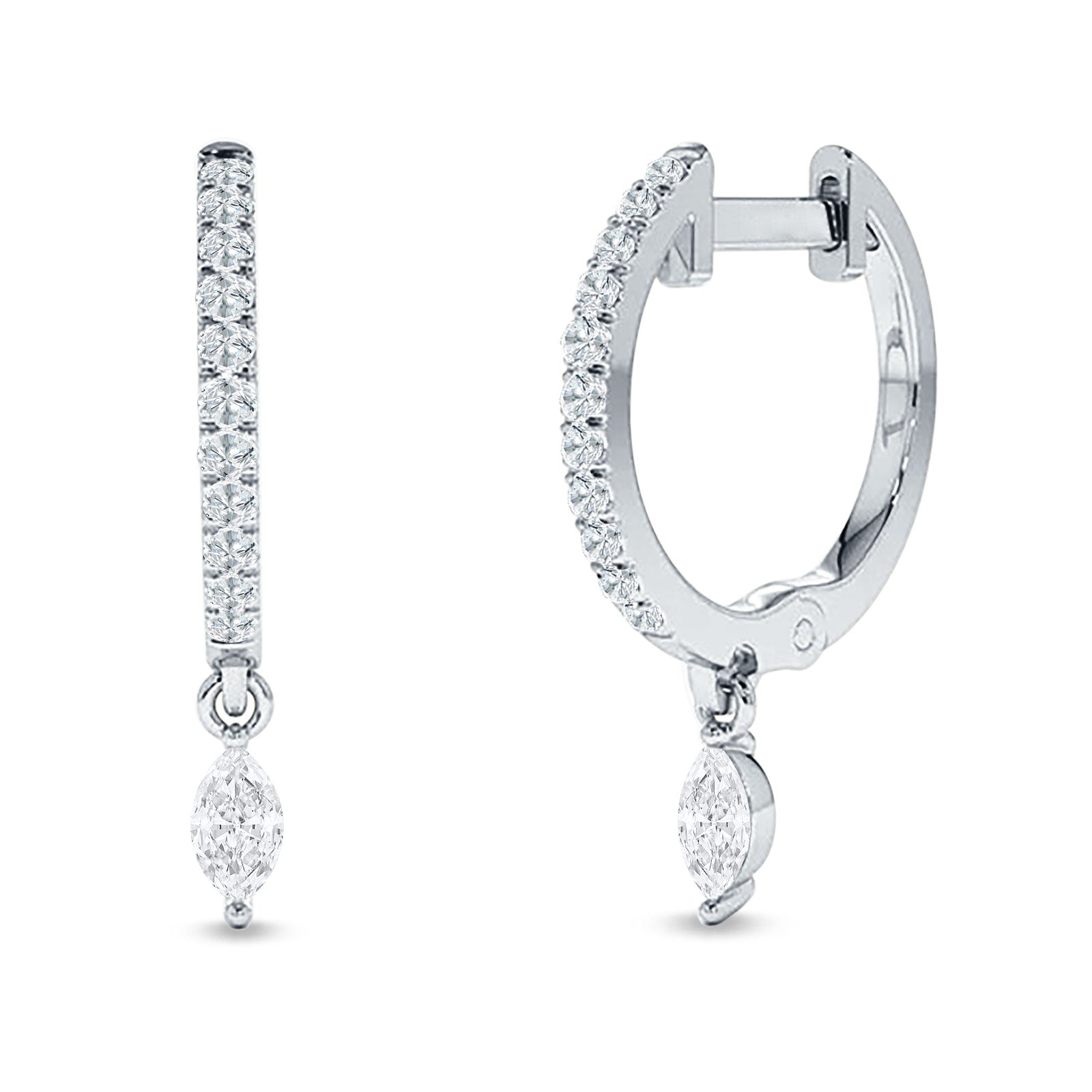 Marquise Charm Huggie Hoop Earring Cubic Zirconia 925 Sterling Silver