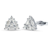 Triangular Shaped Baguette & Round Cubic Zirconia Stud Earring 925 Sterling Silver