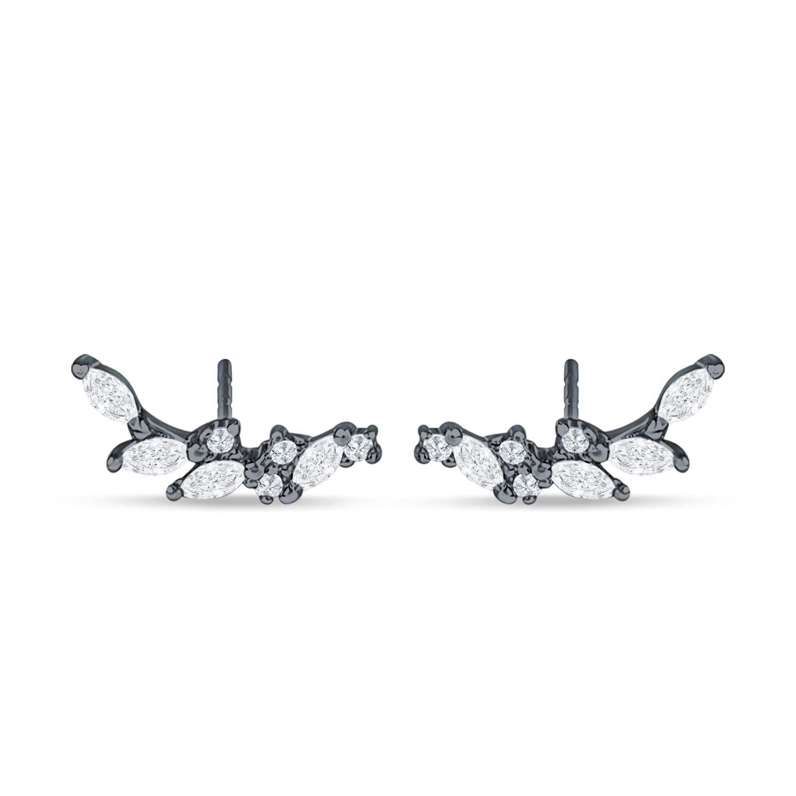 Marquise Cubic Zirconia Leaf Style Crawler Stud Earring 925 Sterling Silver