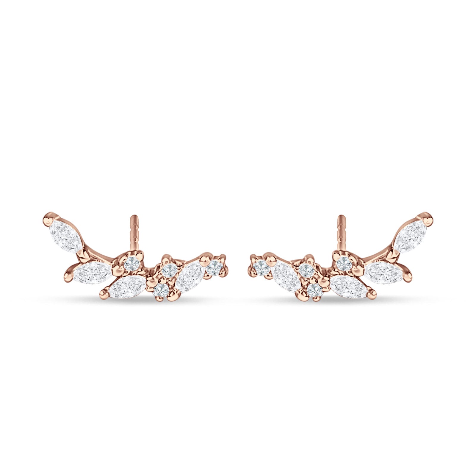 Marquise Cubic Zirconia Leaf Style Crawler Stud Earring 925 Sterling Silver