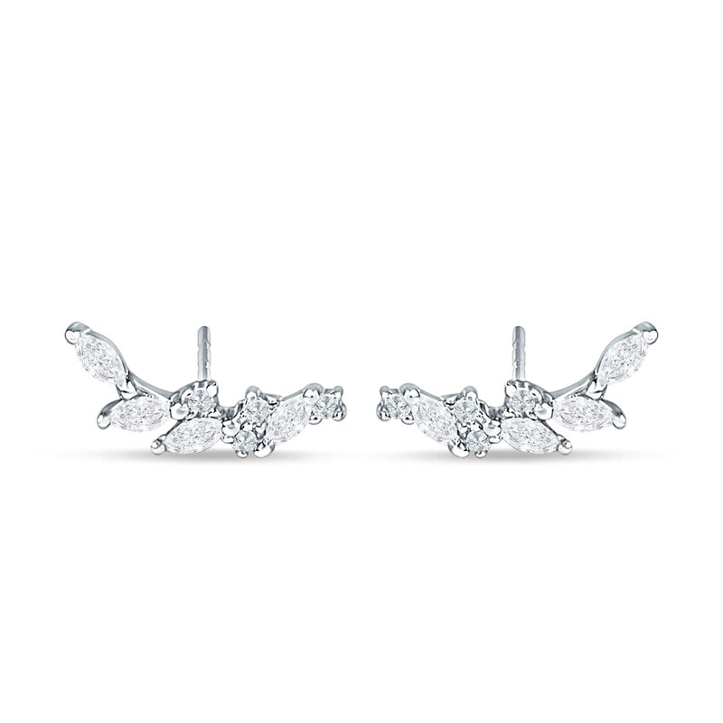 Marquise Cubic Zirconia Leaf Style Crawler Stud Earring 925 Sterling Silver