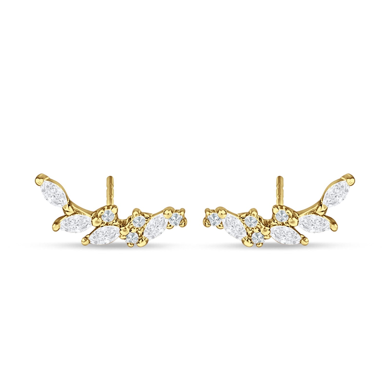 Marquise Cubic Zirconia Leaf Style Crawler Stud Earring 925 Sterling Silver