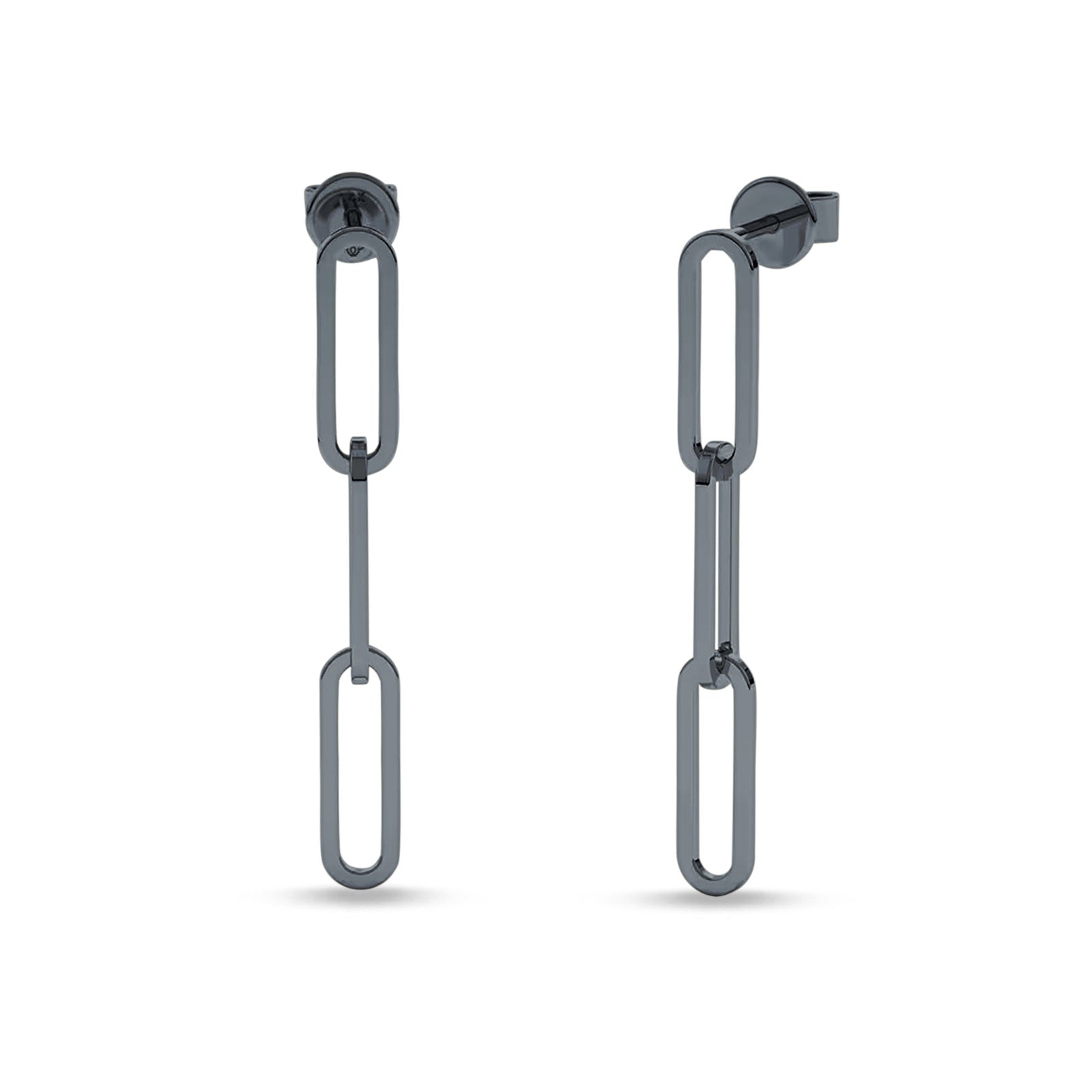 Paperclip Link Chain Interlocking Oblong Stud Earring 925 Sterling Silver