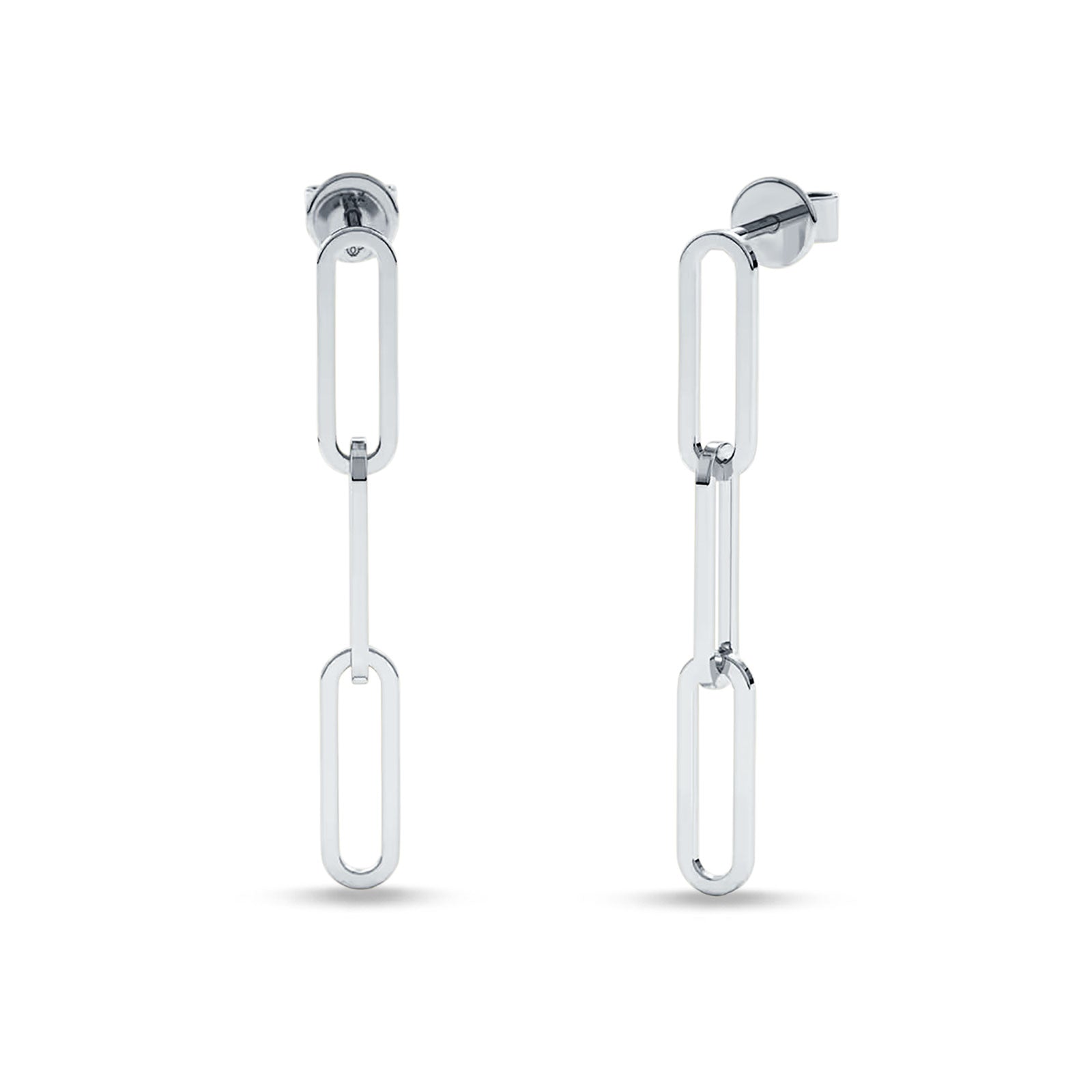 Paperclip Link Chain Interlocking Oblong Stud Earring 925 Sterling Silver