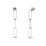 Paperclip Link Chain Interlocking Oblong Stud Earring 925 Sterling Silver