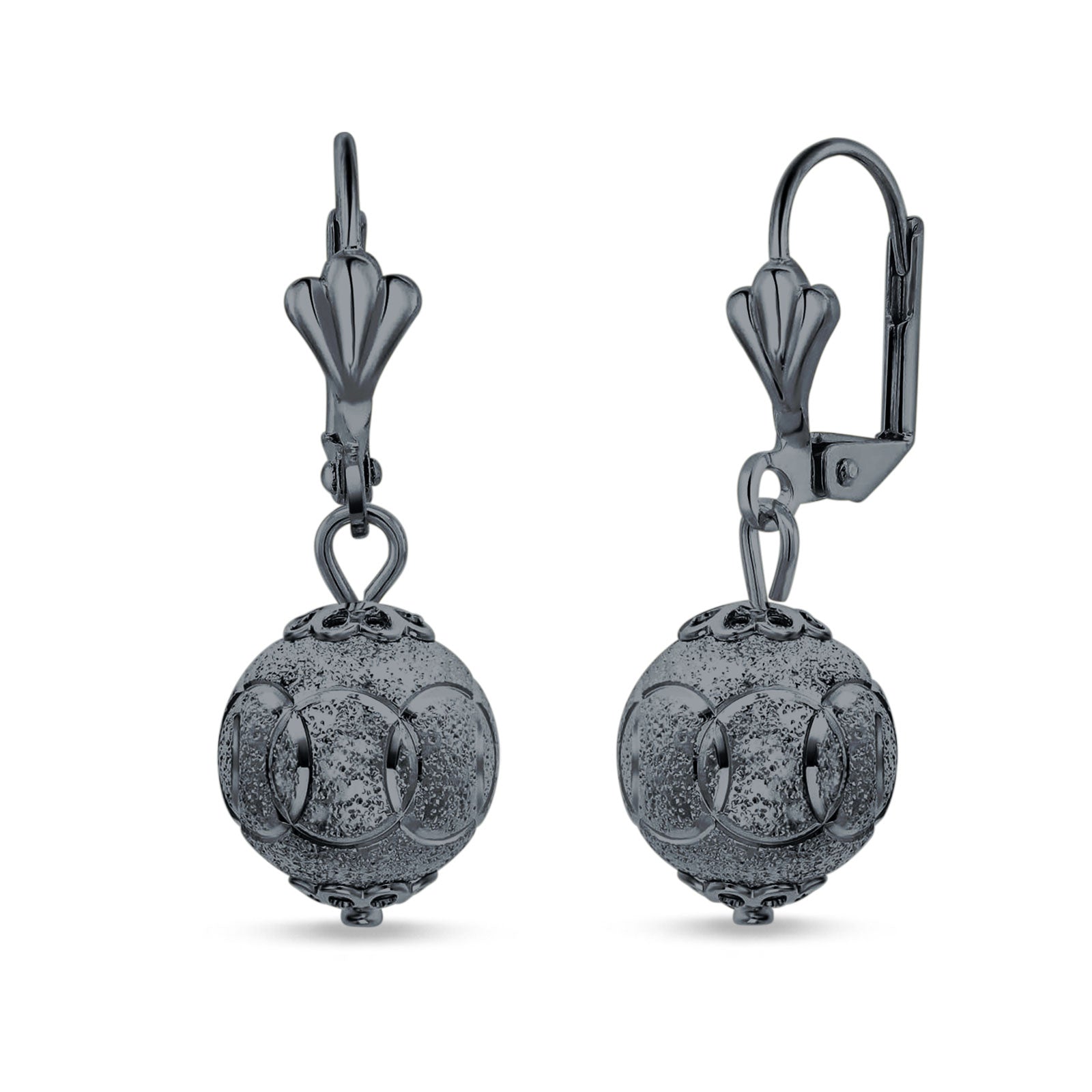Round Diamond Cut Dangling Ball Leverback Earrings 925 Sterling Silver