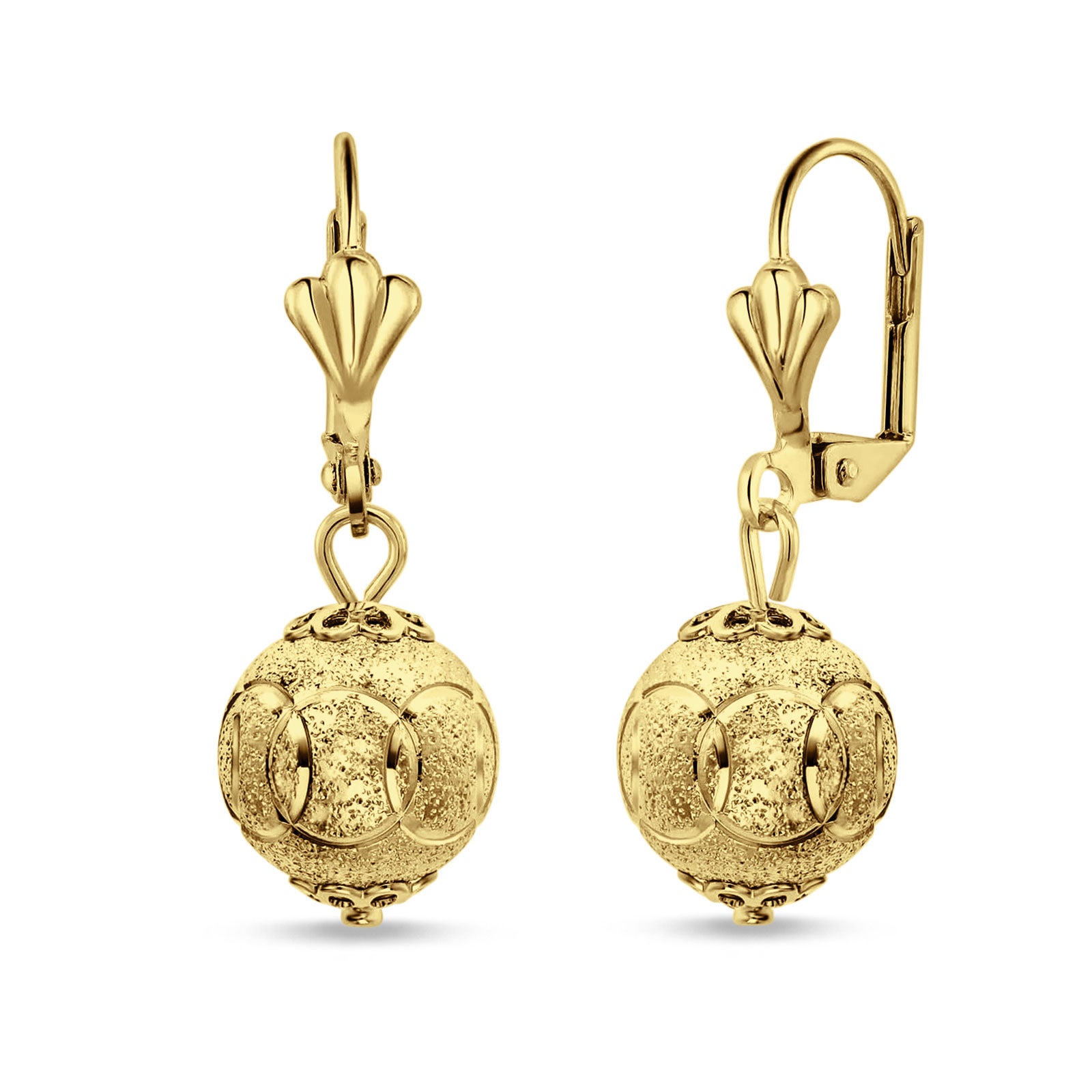 Round Diamond Cut Dangling Ball Leverback Earrings 925 Sterling Silver