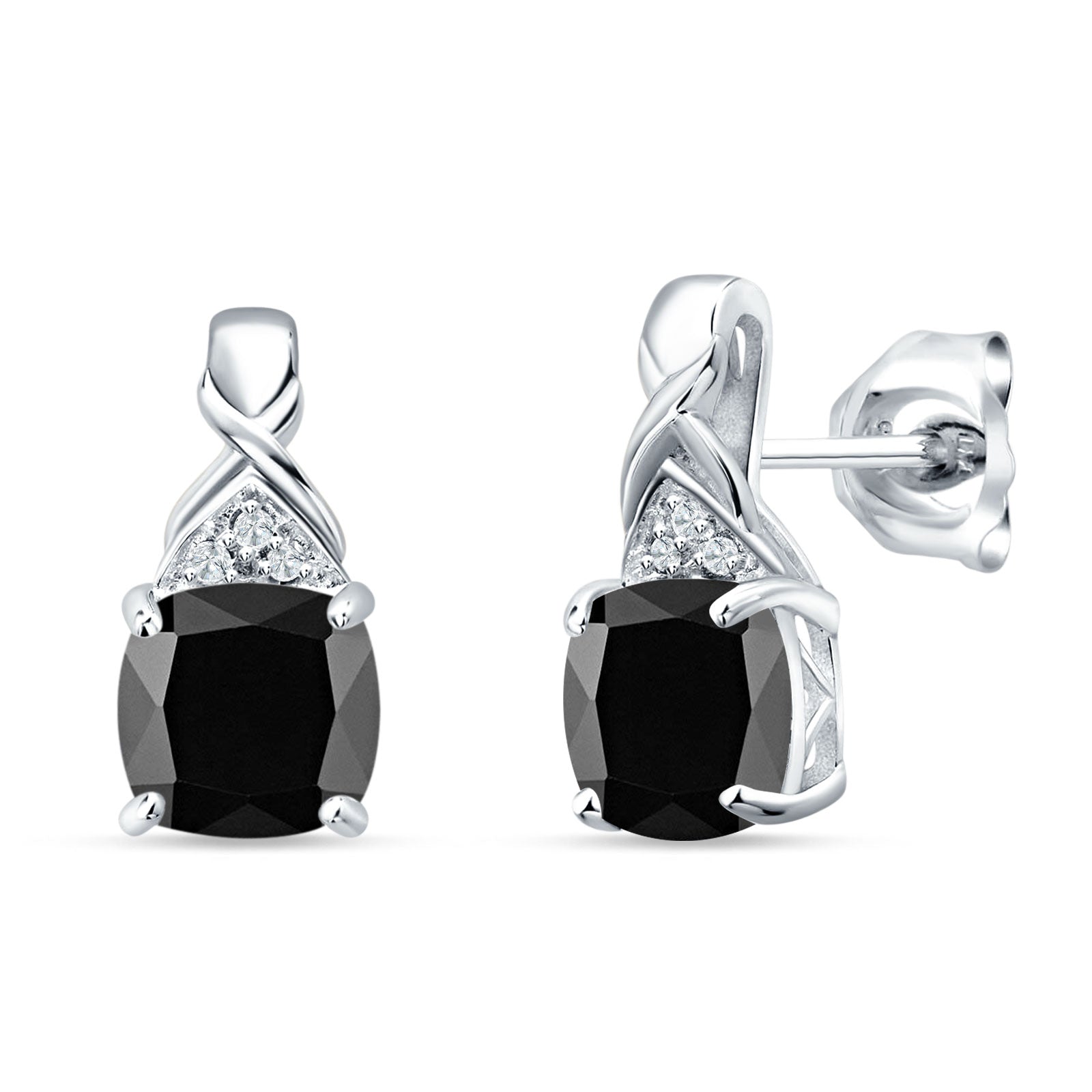 Cushion Cubic Zirconia Twisted Stud Earring 925 Sterling Silver