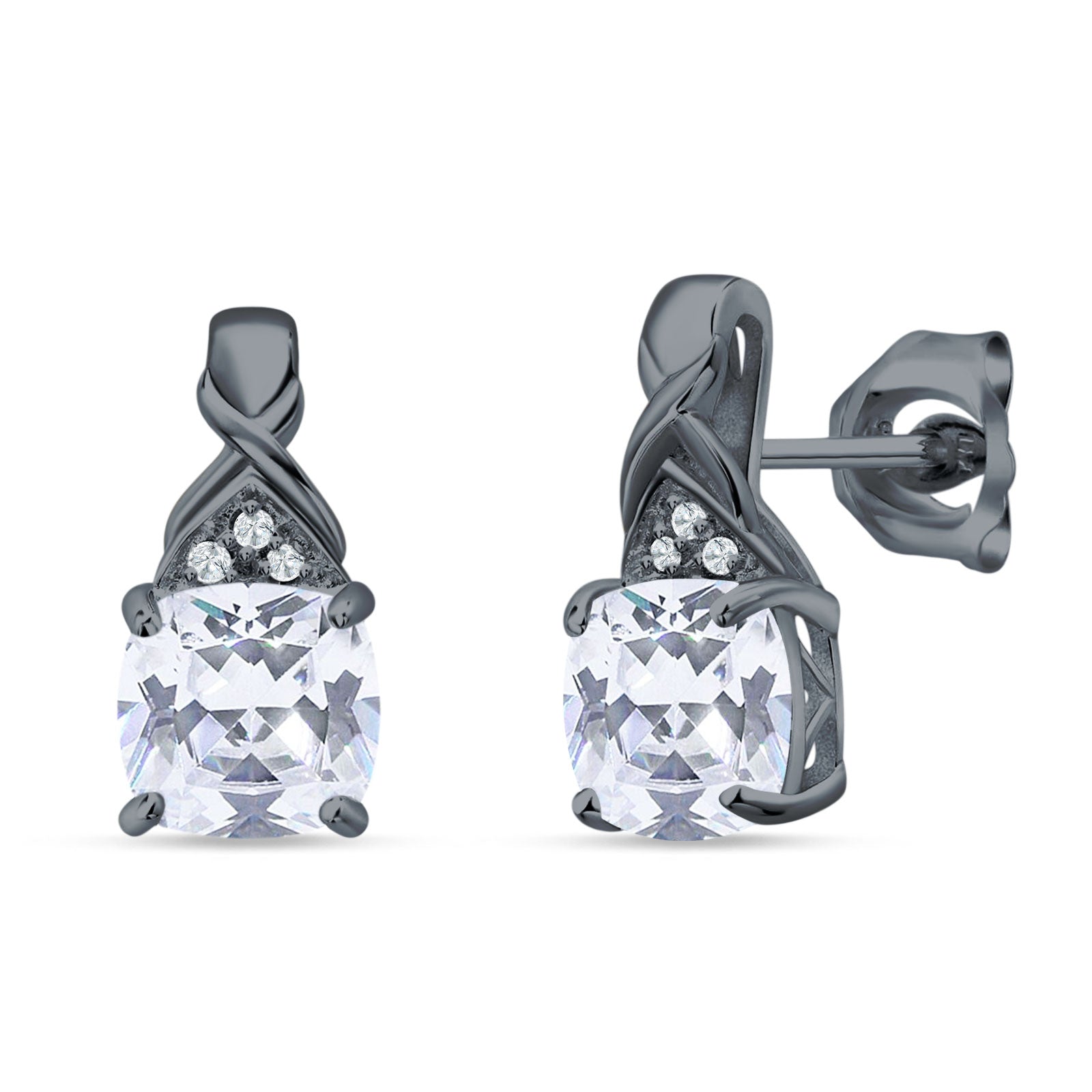 Cushion Cubic Zirconia Twisted Stud Earring 925 Sterling Silver