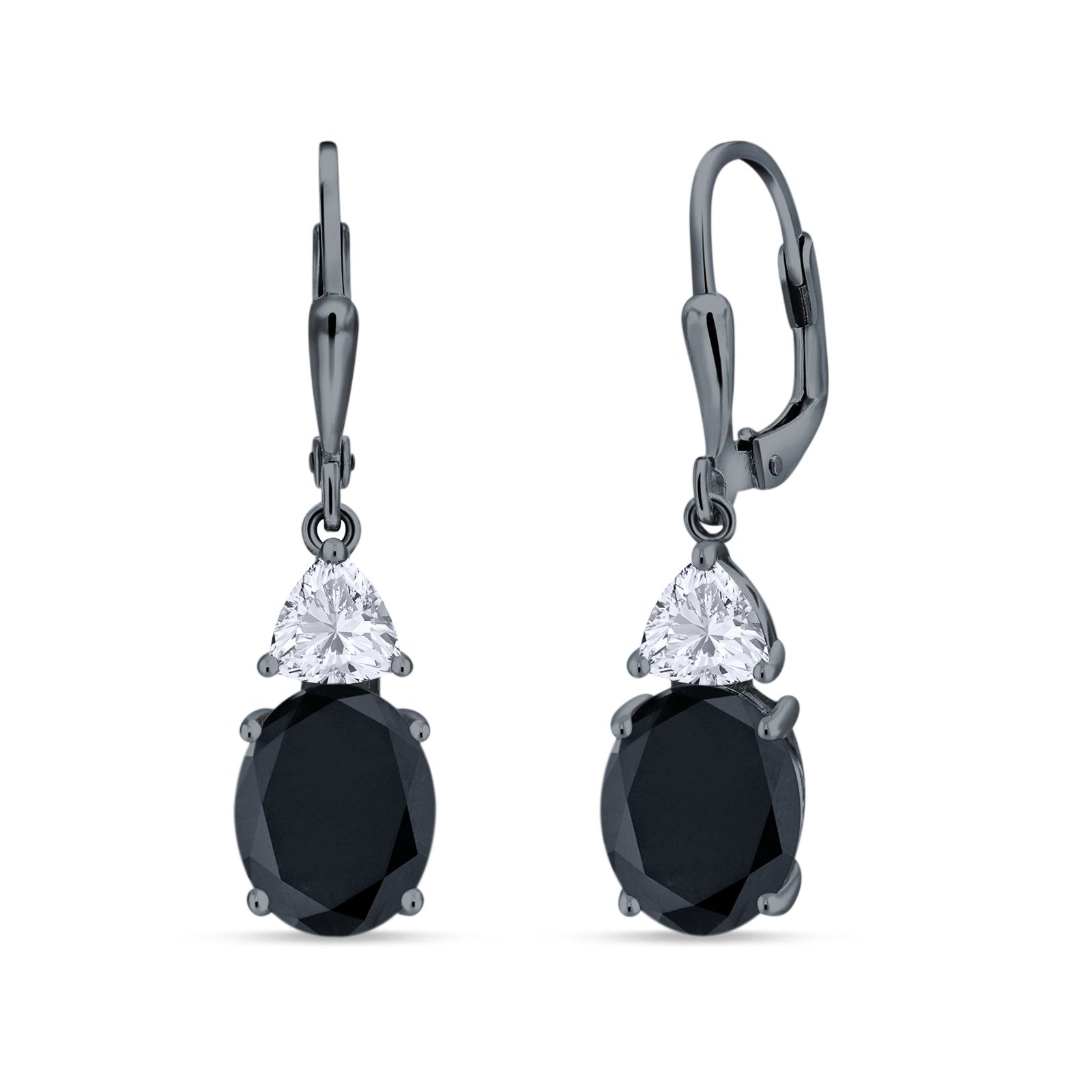 Oval Drop Dangle Triangular Cubic Zirconia Leverback Earring 925 Sterling Silver