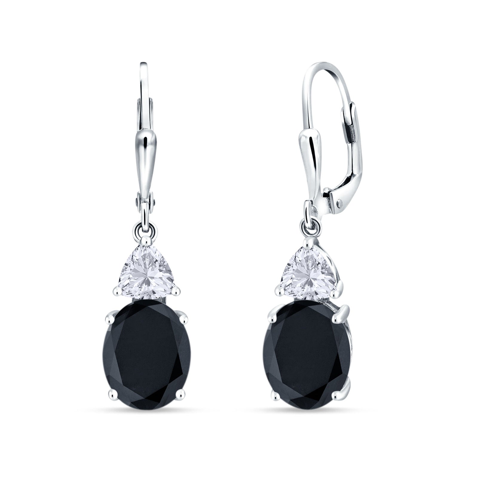 Oval Drop Dangle Triangular Cubic Zirconia Leverback Earring 925 Sterling Silver
