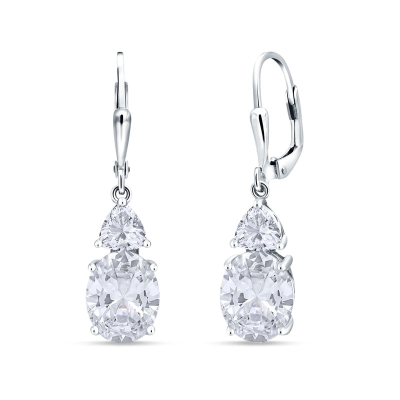 Oval Drop Dangle Triangular Cubic Zirconia Leverback Earring 925 Sterling Silver