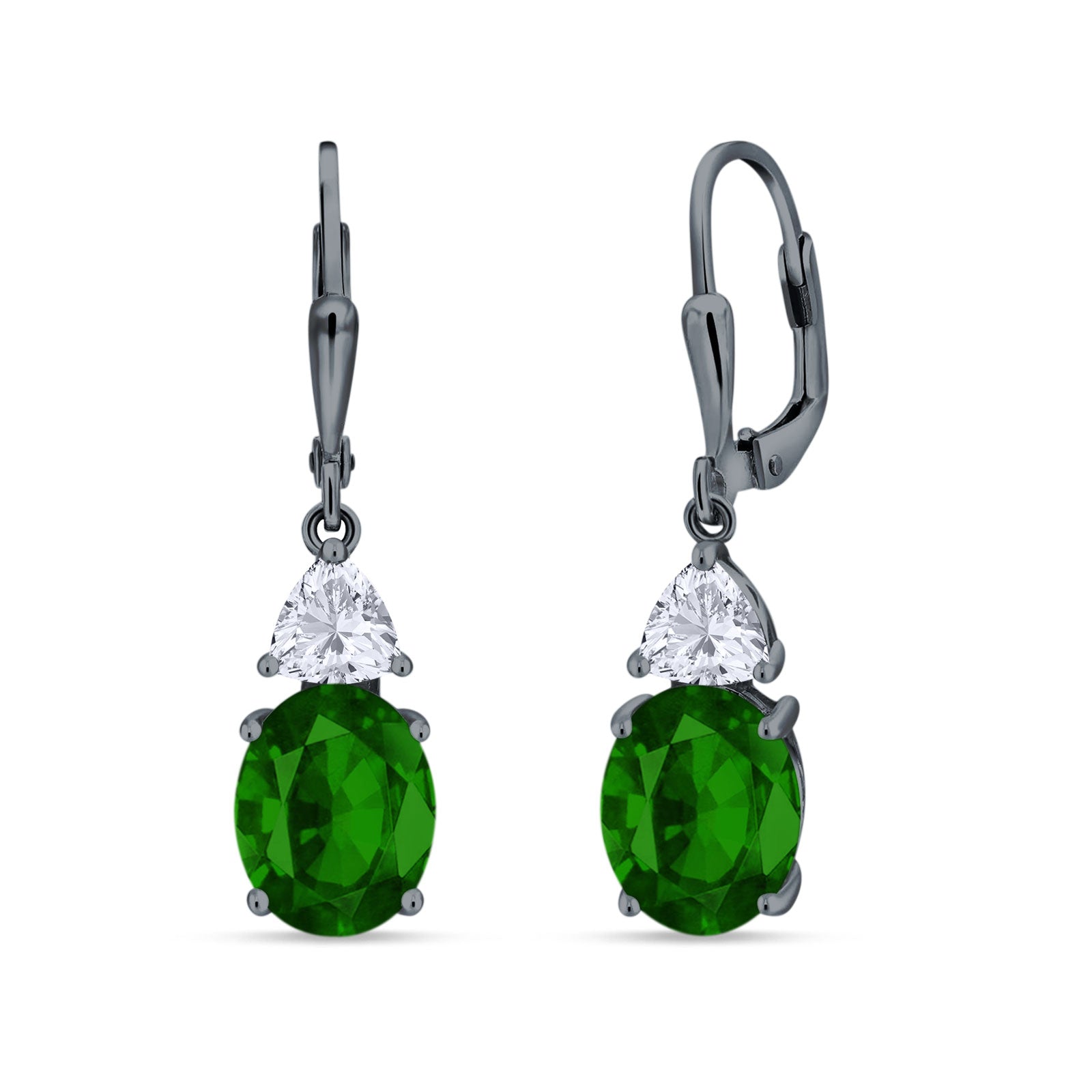 Oval Drop Dangle Triangular Cubic Zirconia Leverback Earring 925 Sterling Silver