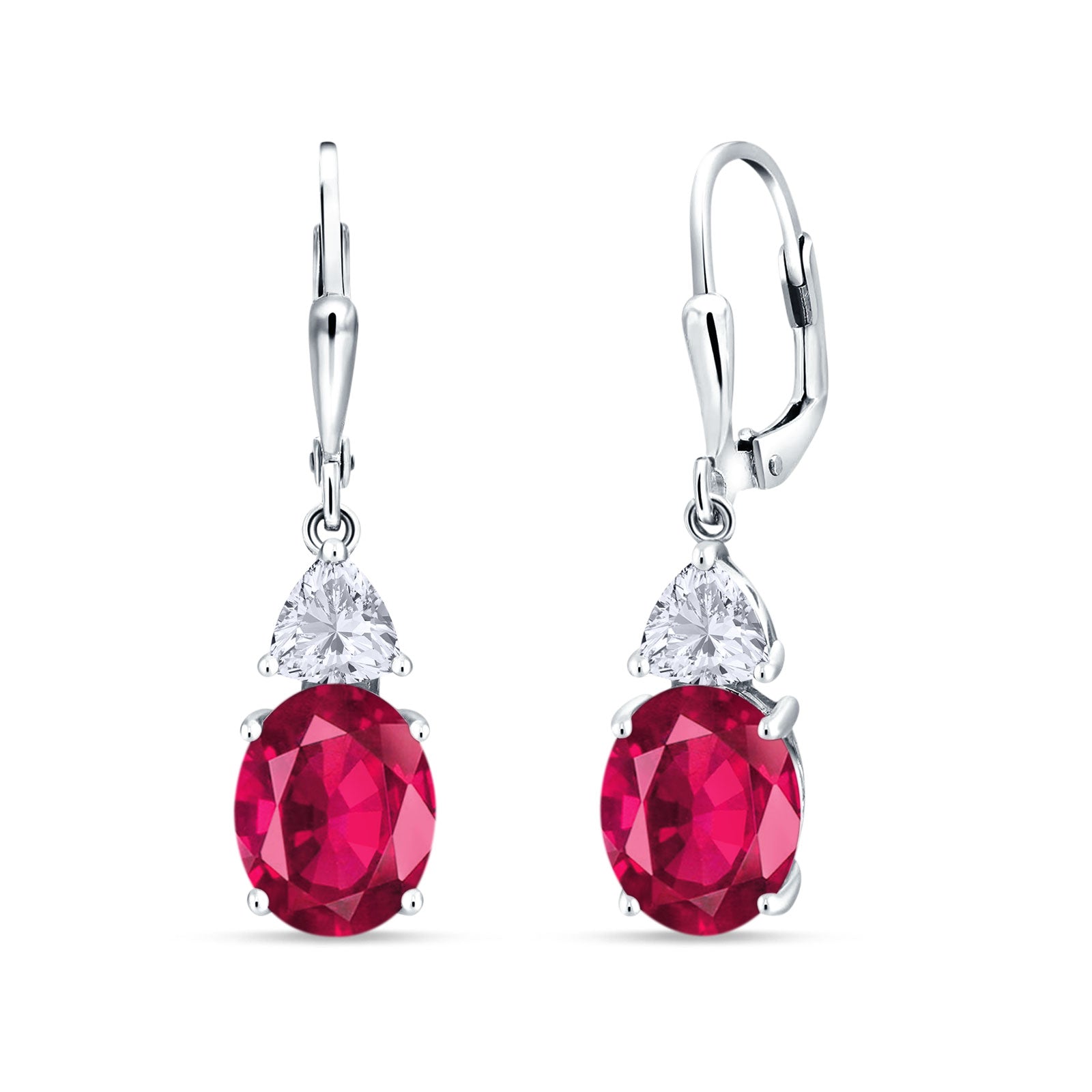 Oval Drop Dangle Triangular Cubic Zirconia Leverback Earring 925 Sterling Silver