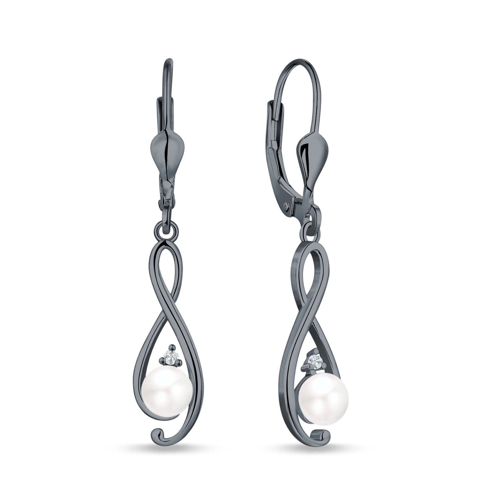 Music Note Infinity Style Leverback Earring Cubic Zirconia 925 Sterling Silver