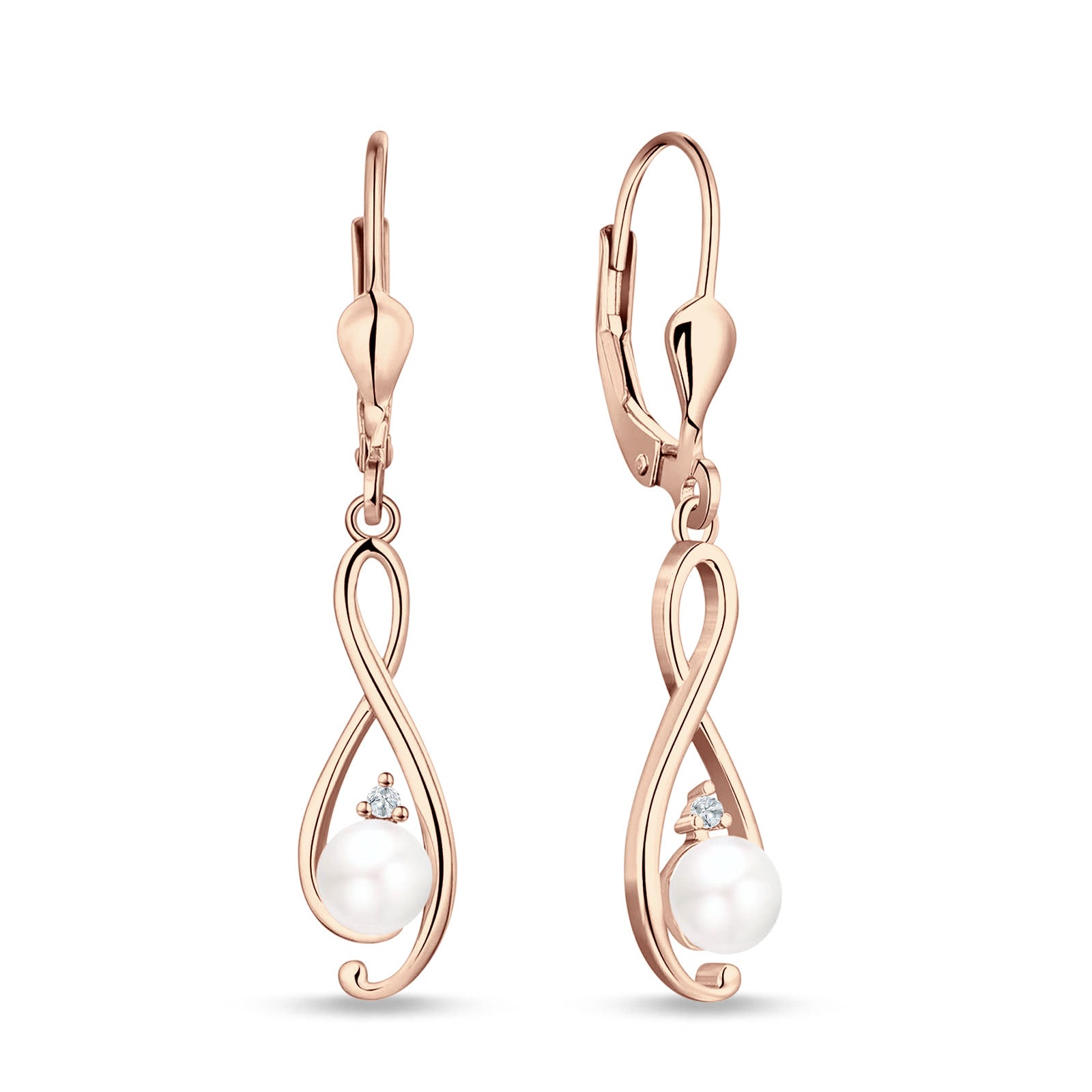 Music Note Infinity Style Leverback Earring Cubic Zirconia 925 Sterling Silver