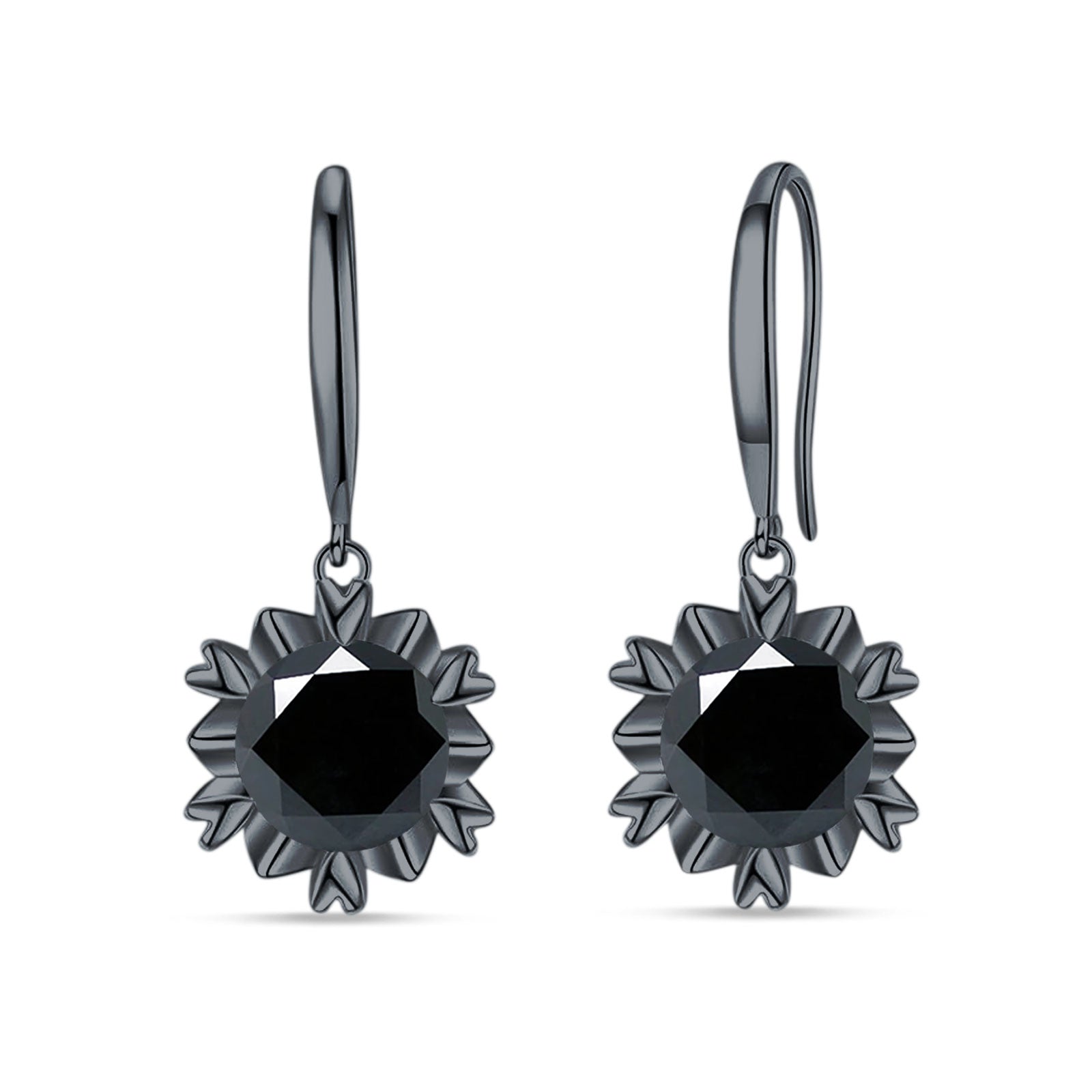 Round Cubic Zirconia Flower Heart Designer Fishhook Earring 925 Sterling Silver