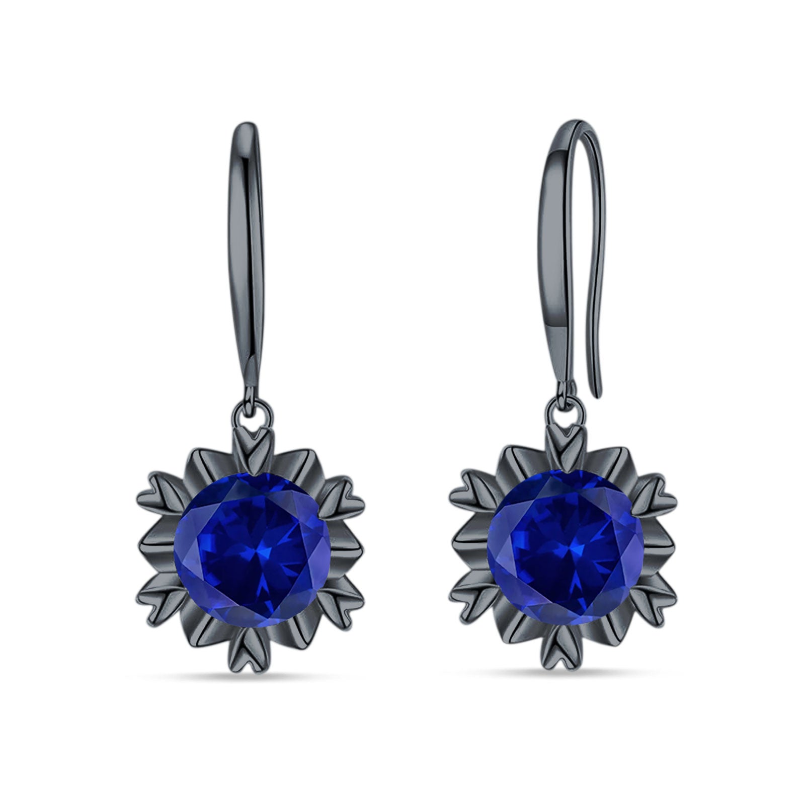 Round Cubic Zirconia Flower Heart Designer Fishhook Earring 925 Sterling Silver