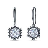 Round Cubic Zirconia Flower Heart Designer Fishhook Earring 925 Sterling Silver