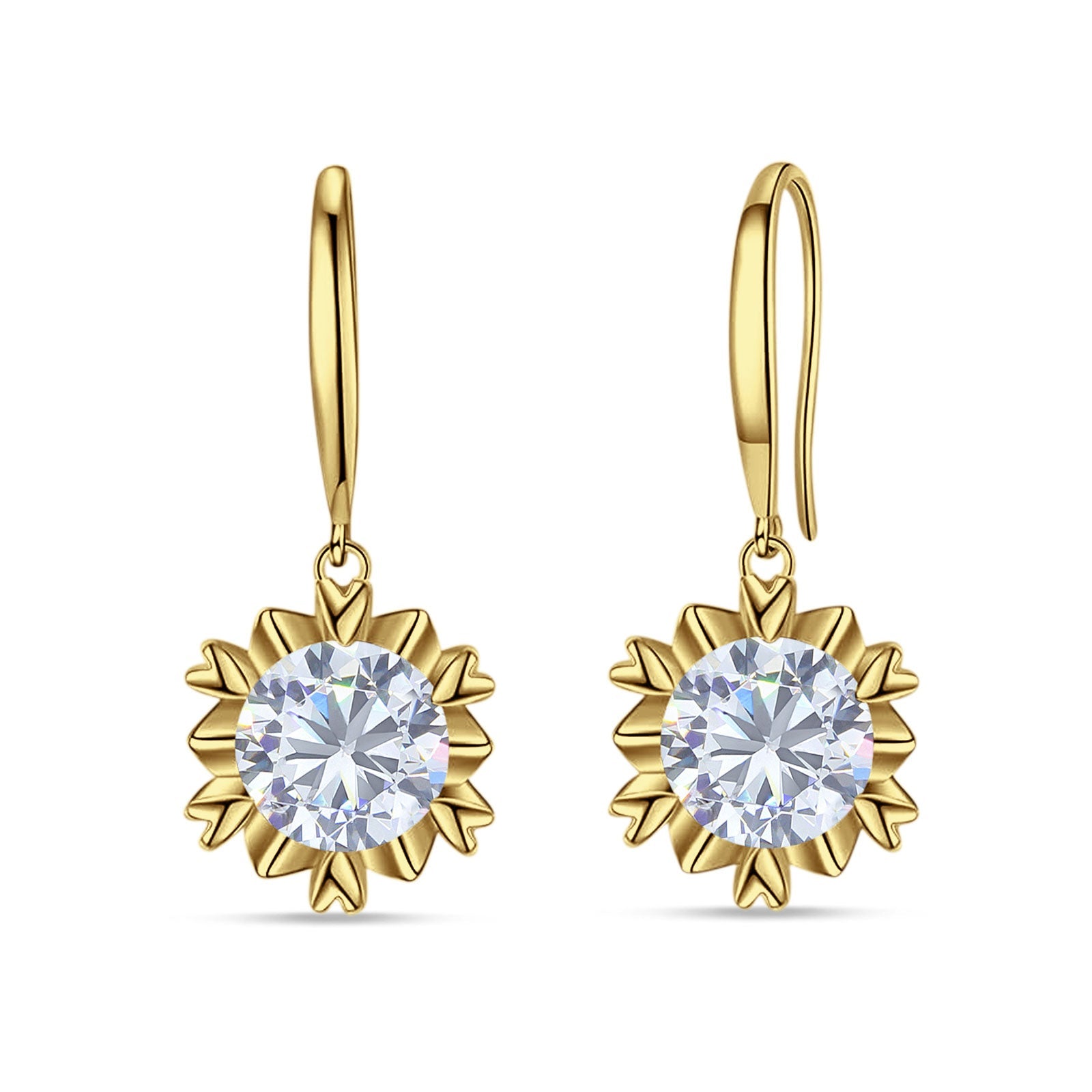 Round Cubic Zirconia Flower Heart Designer Fishhook Earring 925 Sterling Silver