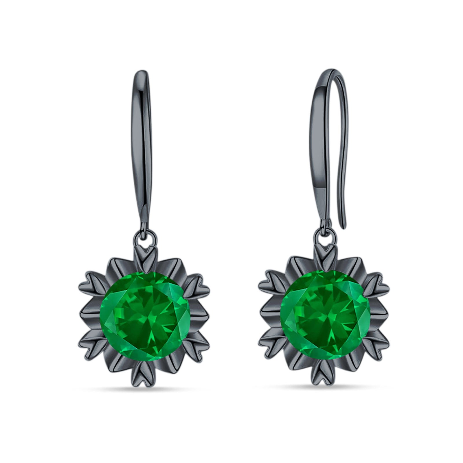 Round Cubic Zirconia Flower Heart Designer Fishhook Earring 925 Sterling Silver