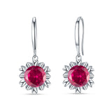 Round Cubic Zirconia Flower Heart Designer Fishhook Earring 925 Sterling Silver