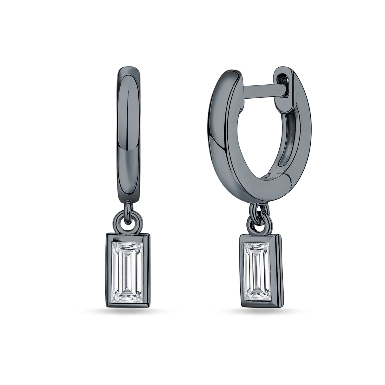 Emerald Cut Solitaire Dangling Hoop Earring Cubic Zirconia 925 Sterling Silver