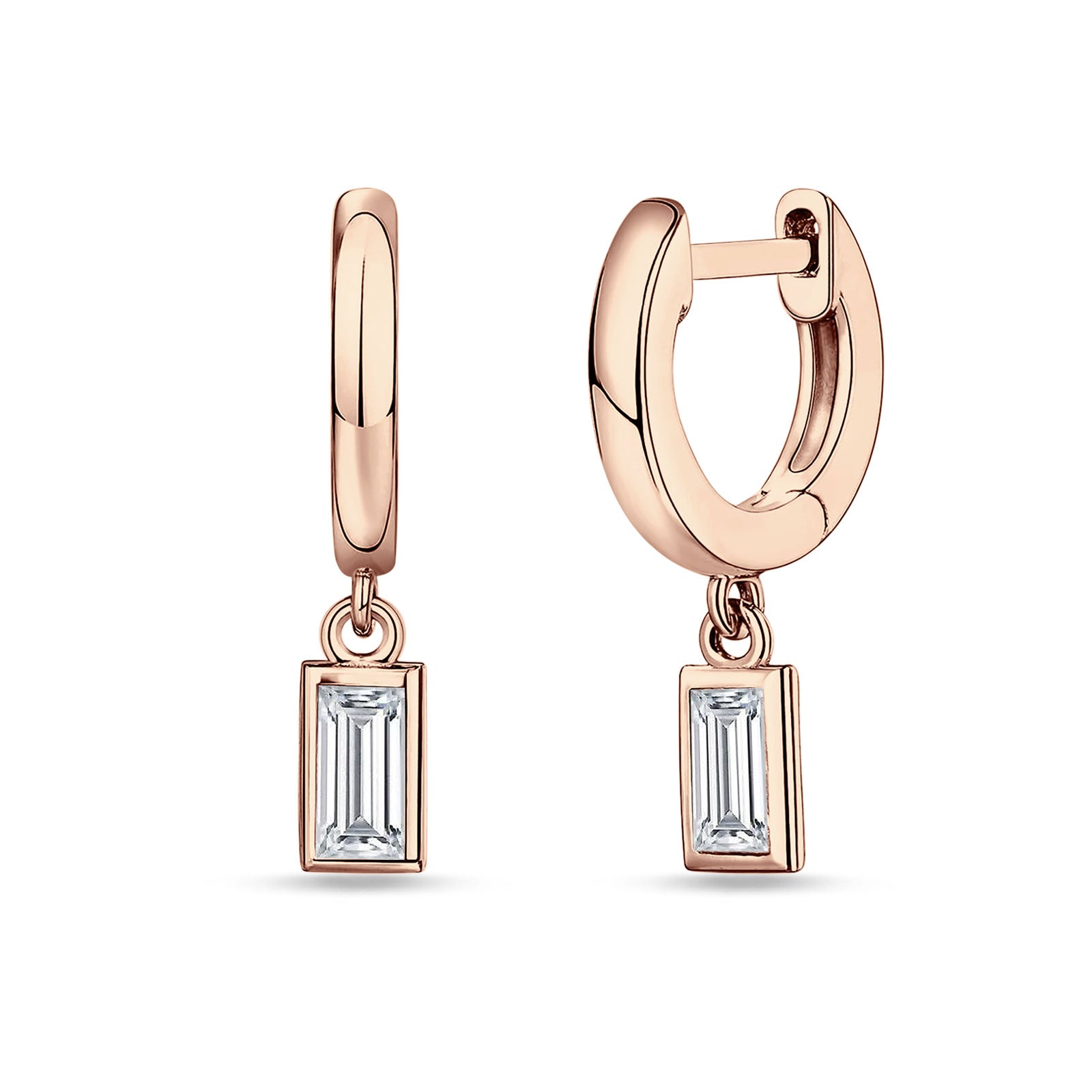 Emerald Cut Solitaire Dangling Hoop Earring Cubic Zirconia 925 Sterling Silver