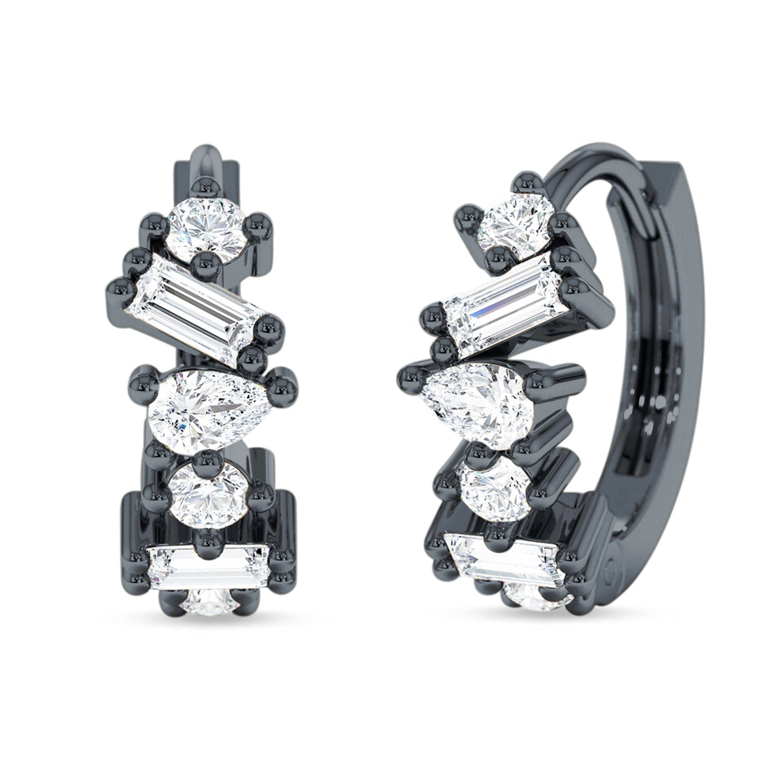 Zig Zag Pear Round Baguette Mixstone Hoop Earring Cubic Zirconia 925 Sterling Silver