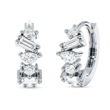 Zig Zag Pear Round Baguette Mixstone Hoop Earring Cubic Zirconia 925 Sterling Silver