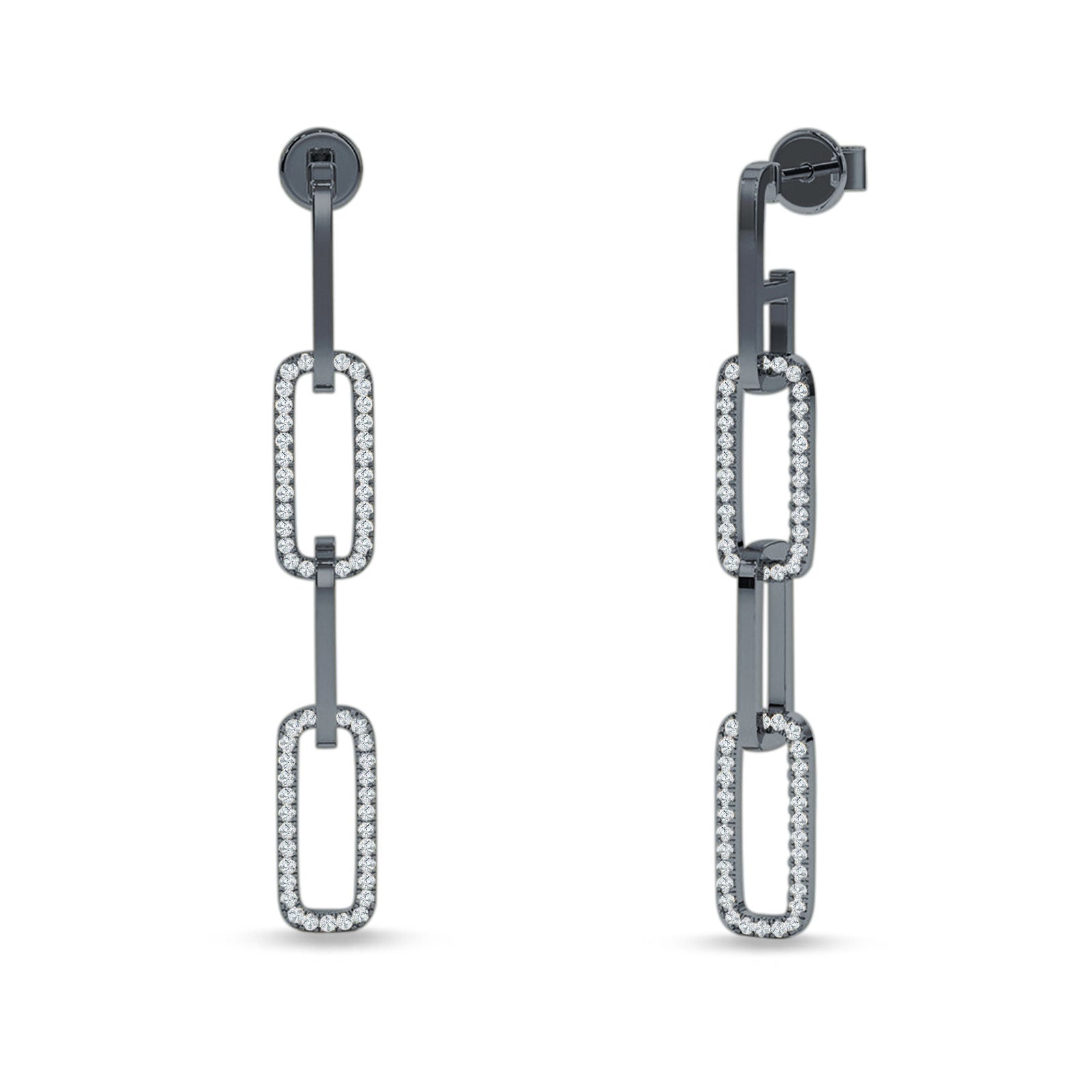 Paperclip Interlocking Oblong Oval Stud Earring Cubic Zirconia 925 Sterling Silver