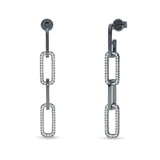Paperclip Interlocking Oblong Oval Stud Earring Cubic Zirconia 925 Sterling Silver